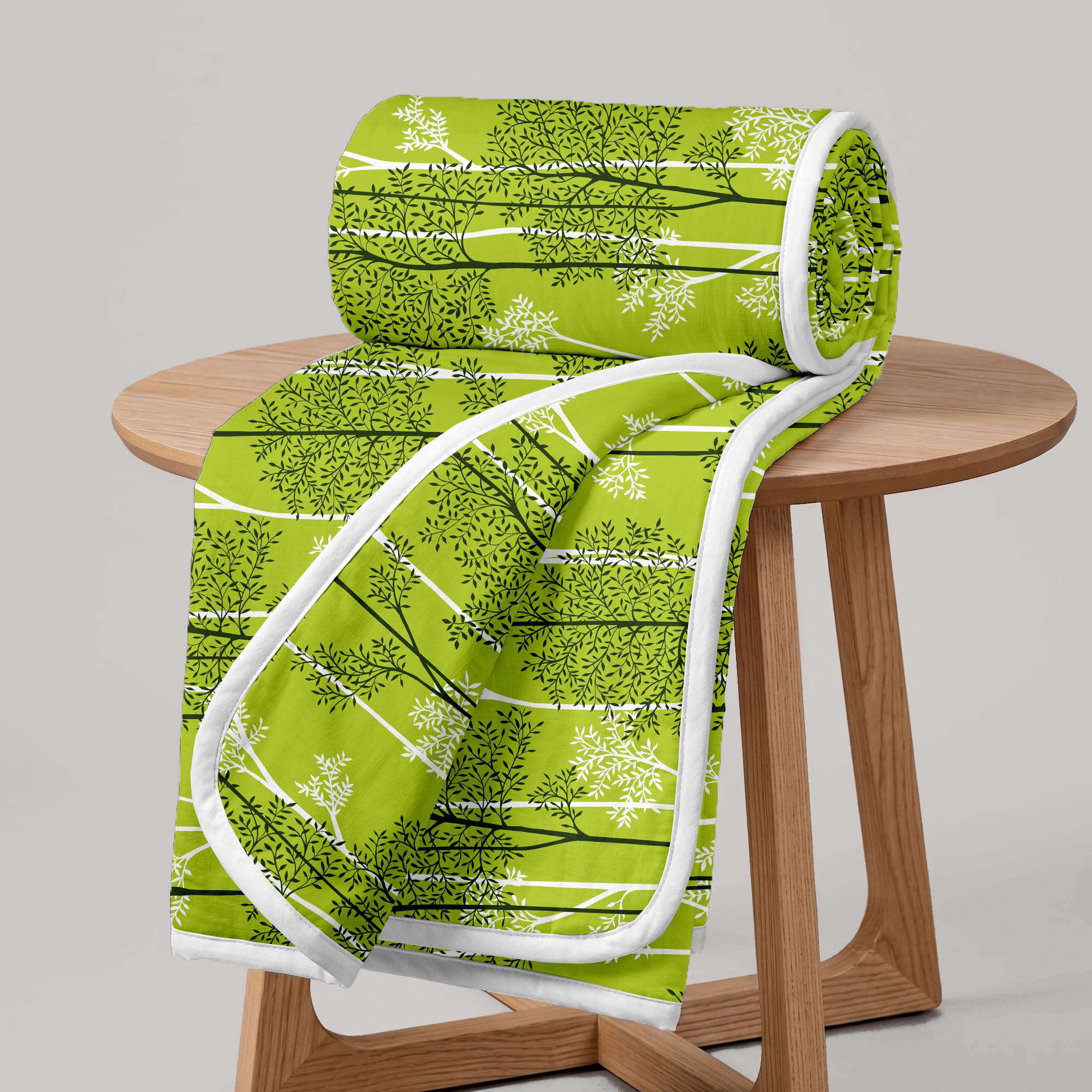 Divine Casa Glace Cotton 120 GSM Reversible Lightweight Printed Double Bed AC Dohar Blanket Quilt - Green and Dark Green| TC - 120-picture-22