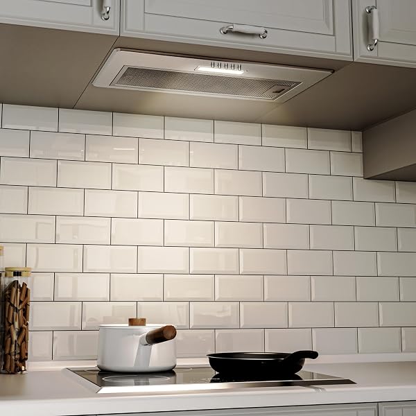 FIREGAS 52cm Integrated Cooker Hood, Built-in Cupboard Canopy Extractor Hood, Duct/Recirculating Extractor Fan Kitchen with LED Light, Reusable Aluminum Filter, Included C110 Carbon Filters, Silver - 3