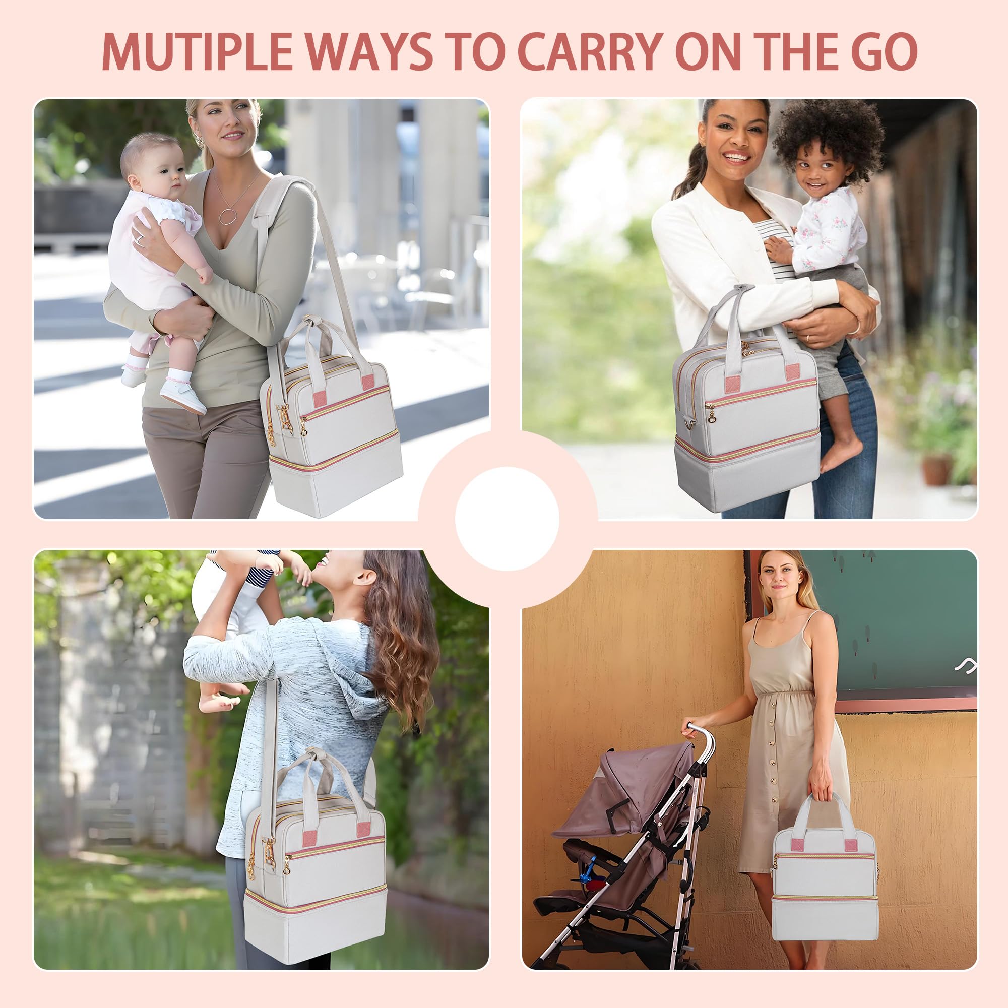 Damero Sac à Double Compartiment pour Tire-lait, Étui Portable pour la Plupart des Tre-laits Mains Libres, Organisateur Isotherme avec Tapis Imperméable pour les Mères qui Travaillent(SAC SEULEMENT)