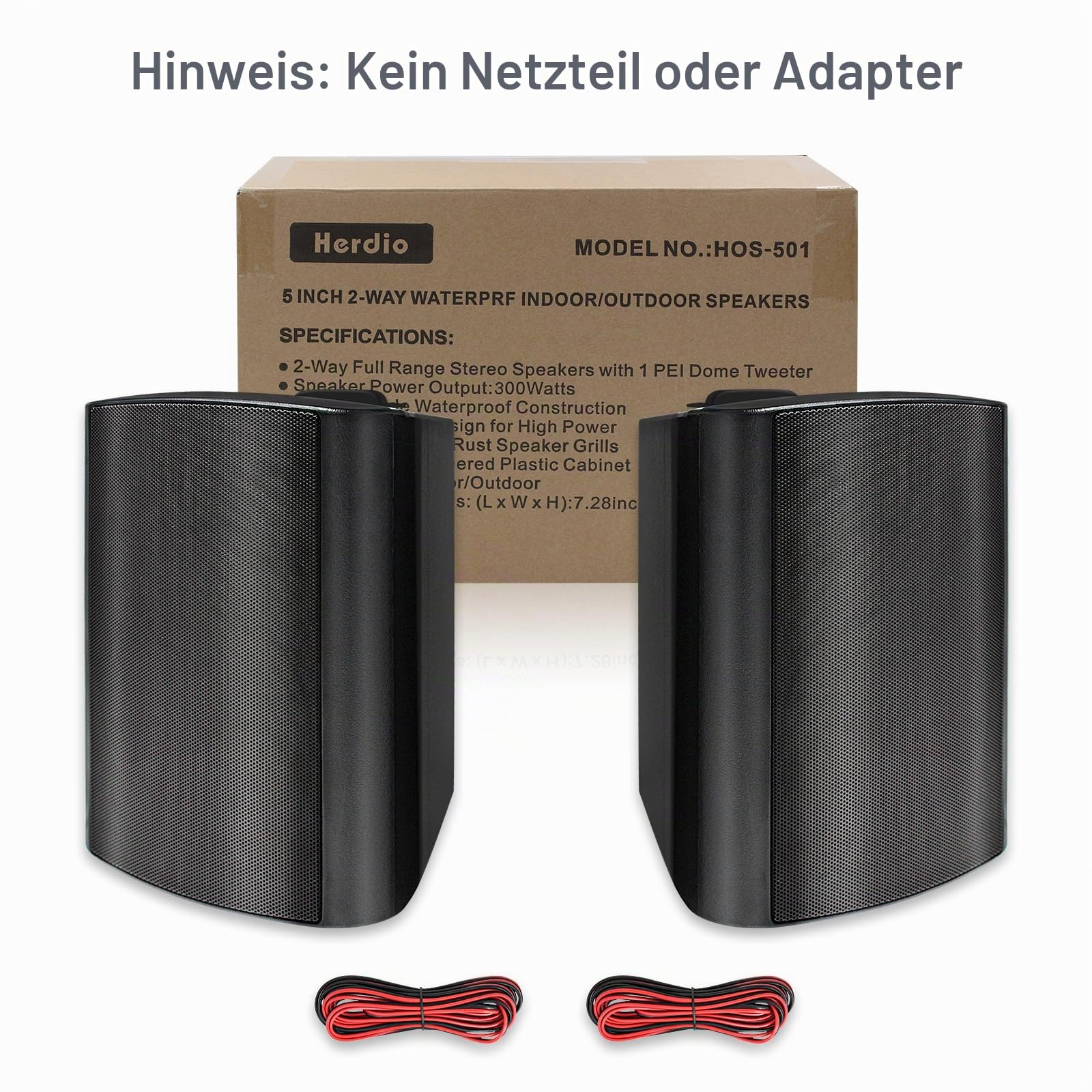 Herdio 5,25 Zoll 300 Watt Außenlautsprecher Outdoor-Lautsprecher für Outdoor Indoor Wandhalterung Patio Deck Camper Garten, Terrasse, Restaurant(1 Paar, schwarz)