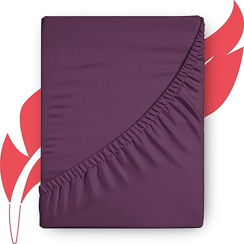 Ashton Sheets Sábana bajera ajustable prémium de 1000 hilos, sensación egipcia, 100% algodón, transpirable, color ciruela, tamaño California King,