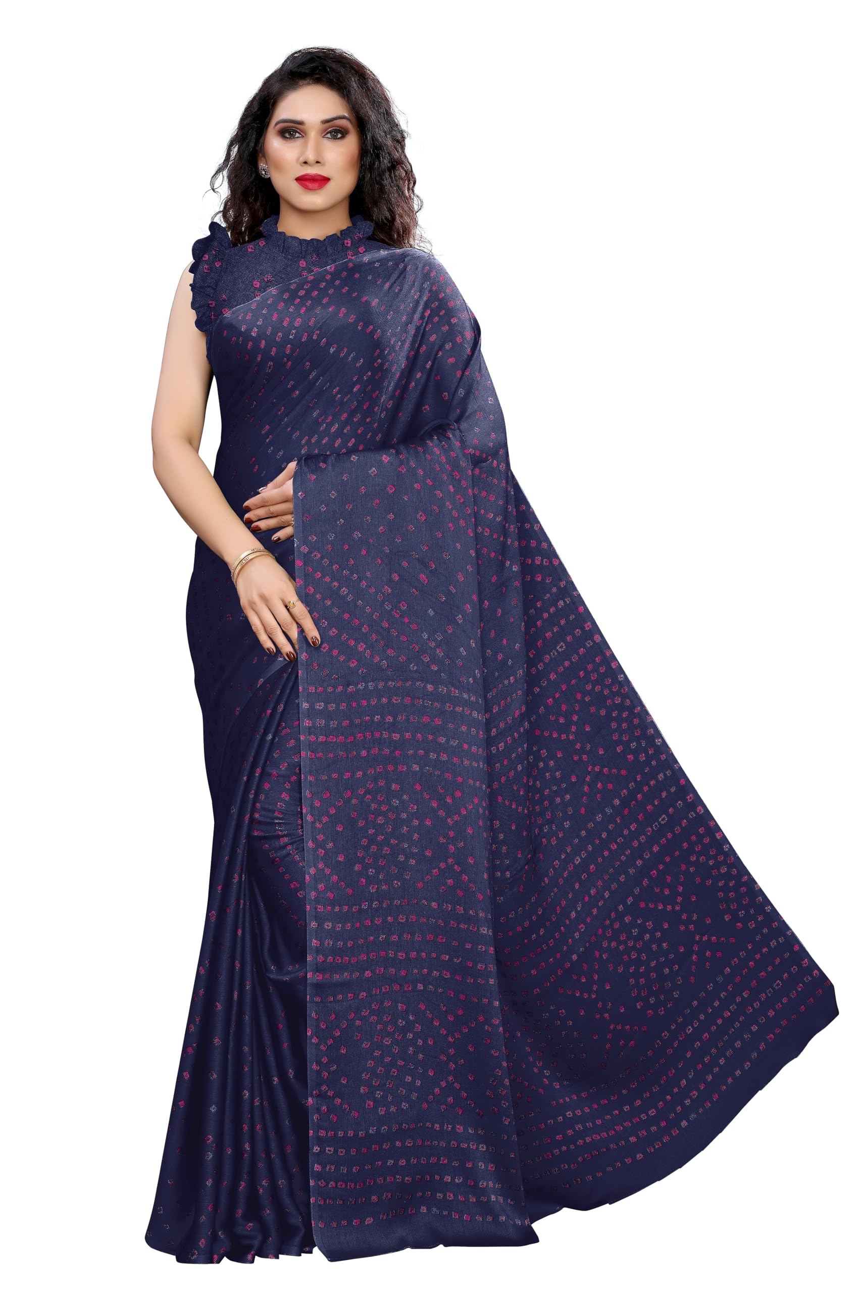 MIRCHI FASHION Women's Plain Weave Chiffon Geometric Printed Saree with Blouse Piece