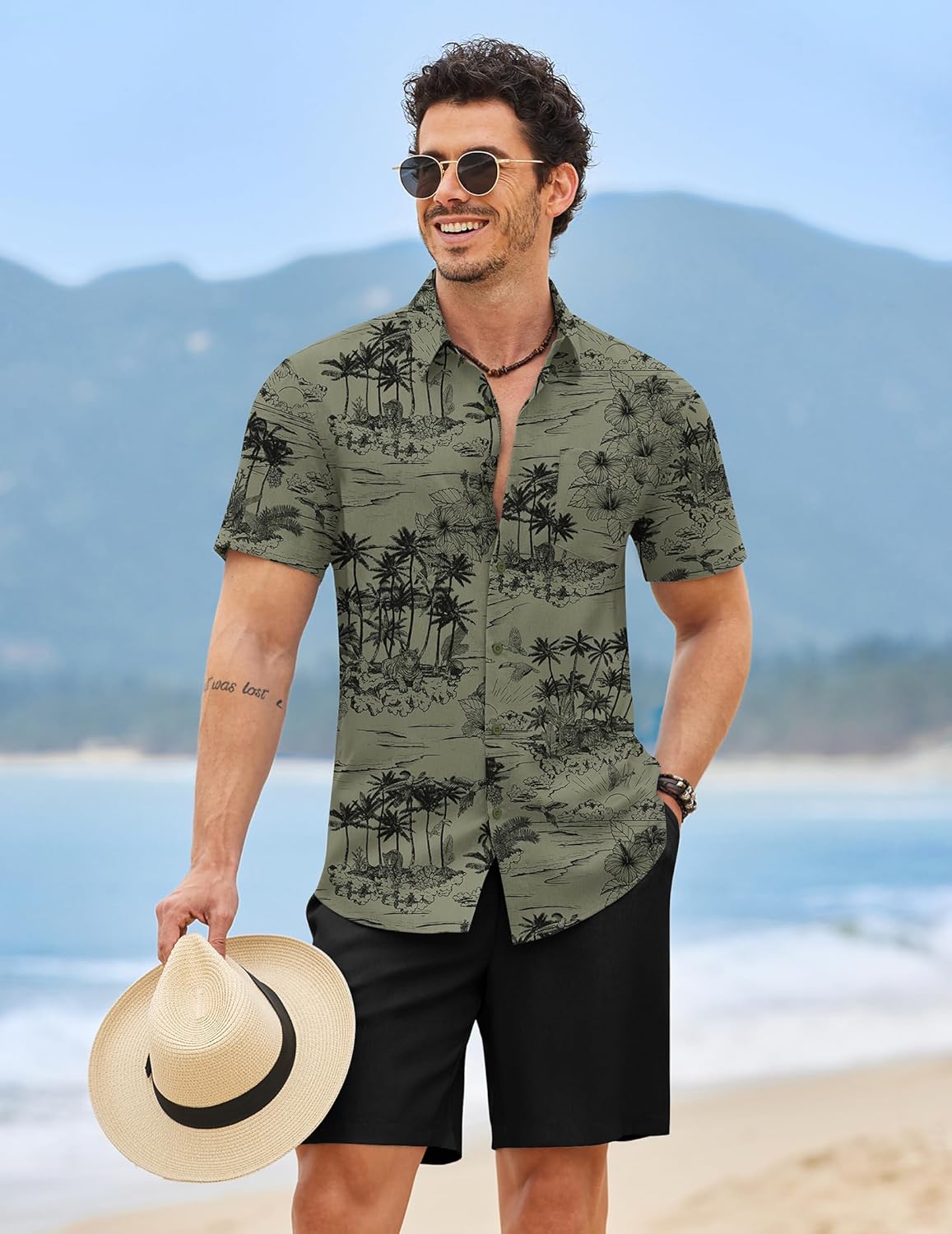 COOFANDY 2 Piece Set for Men Cruise Outfits Set Mens Summer Vacation Outfit Short Sleeve Button Down Shirts - Image 2