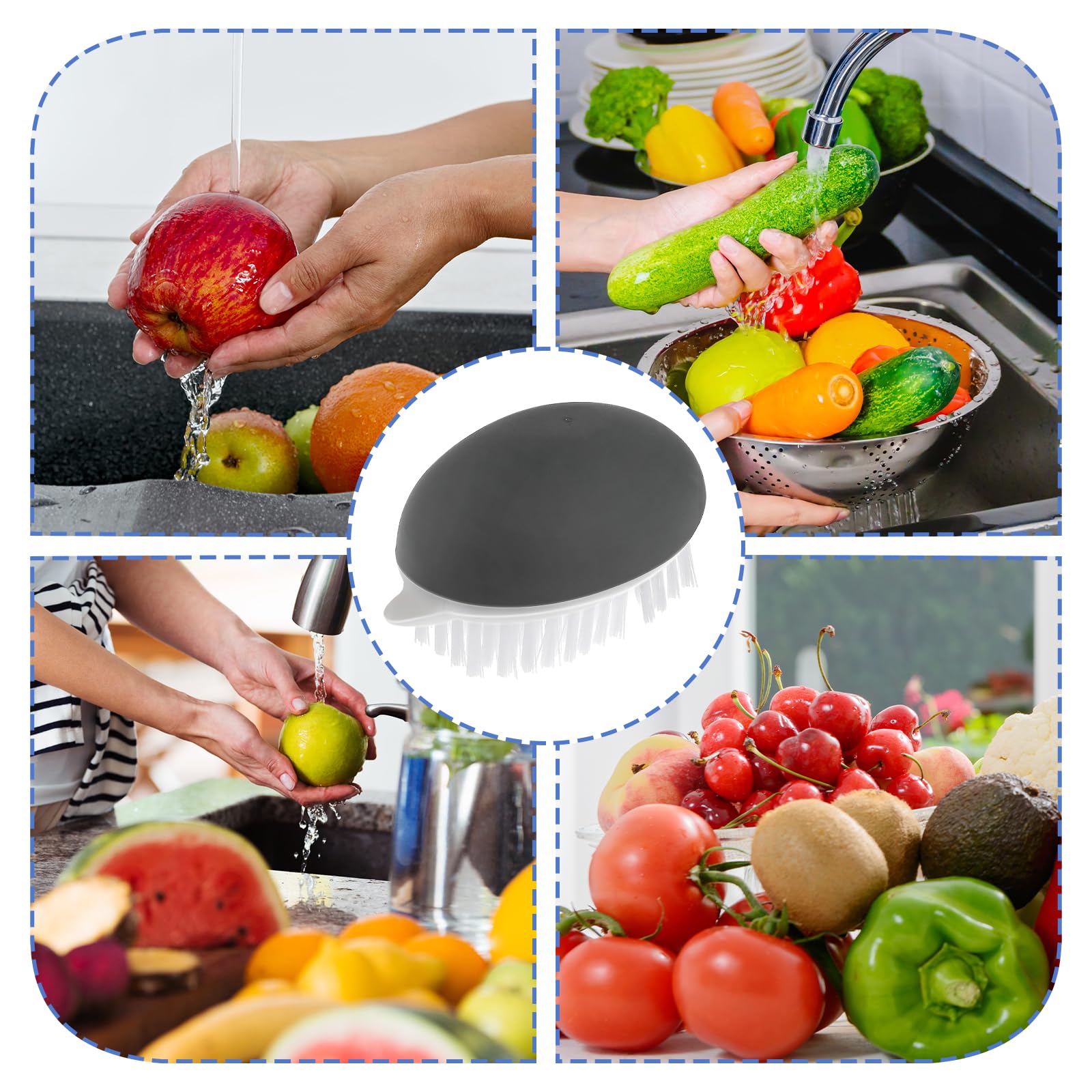 2 Cepillos De Verduras para Alimentos Cepillo De Frutas con Cerdas Flexibles Y Duras Cepillo De Limpieza De Agarre Antideslizante Cepillo De Limpieza para Lavar Patatas Huevos Hongos