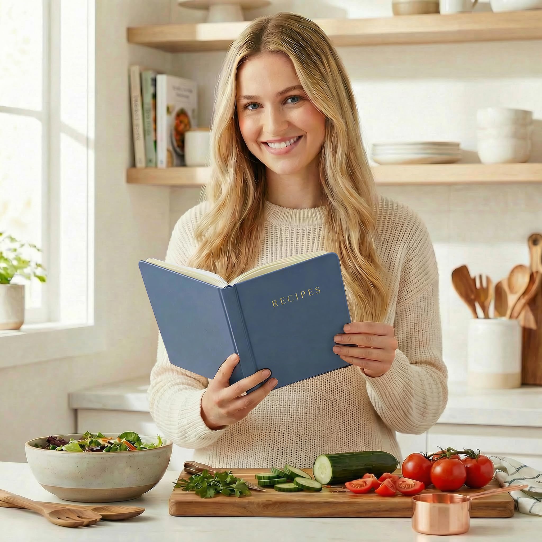 &And Per Se Libro de recetas para escribir en tus propias recetas, libro de recetas en blanco con tapa dura resistente al agua, libro de cocina vacío para organizar tus recetas, 5.7 x 8 pulgadas (azul