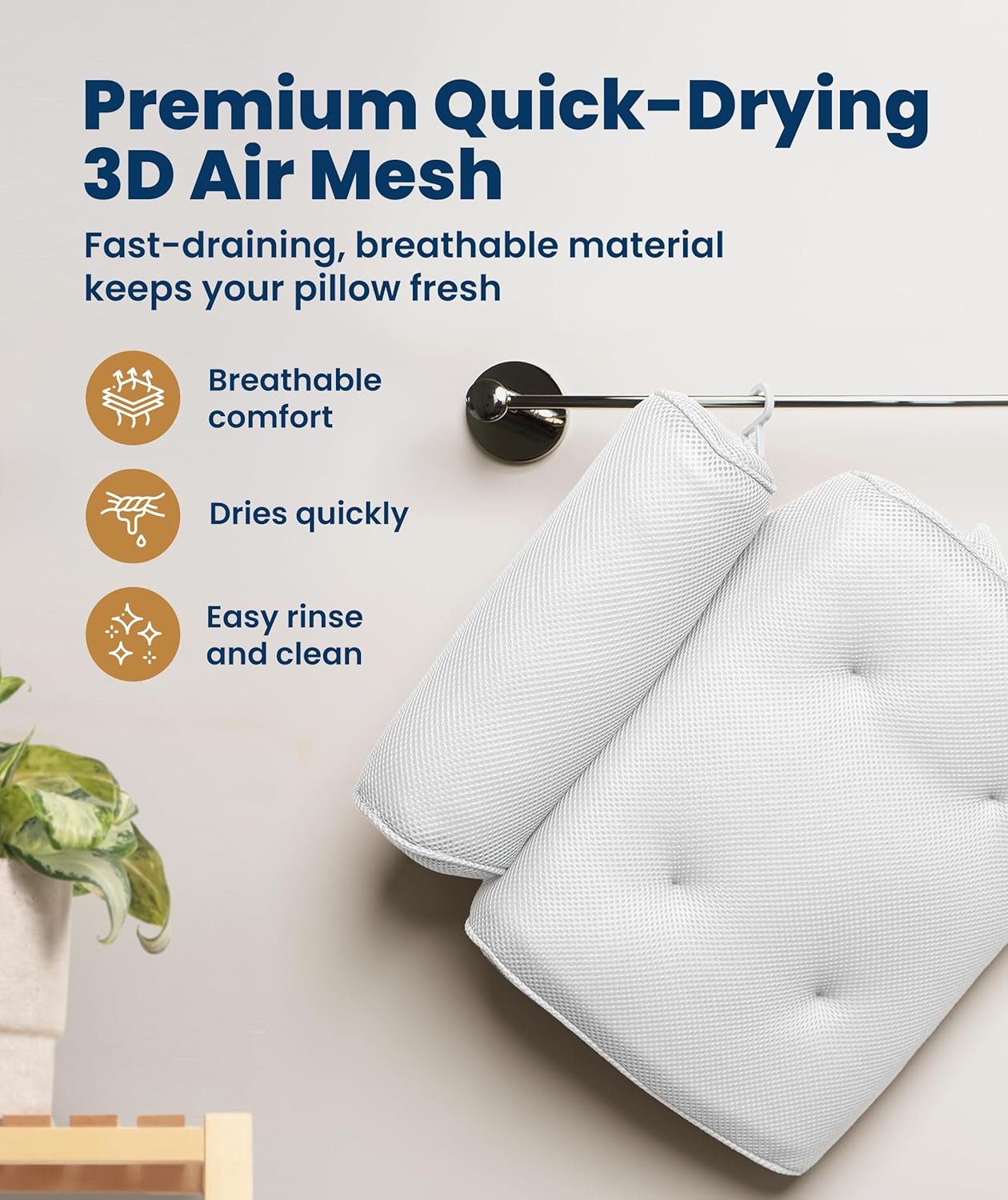 Everlasting Comfort Luxury Bath Pillows for Tub with Head and Neck Support - Non-Slip Bathtub Pillow with Suction Cups, Quick-Drying Mesh & Drying Hook - Jacuzzi & Spa Accessories for Women - White - Image 4