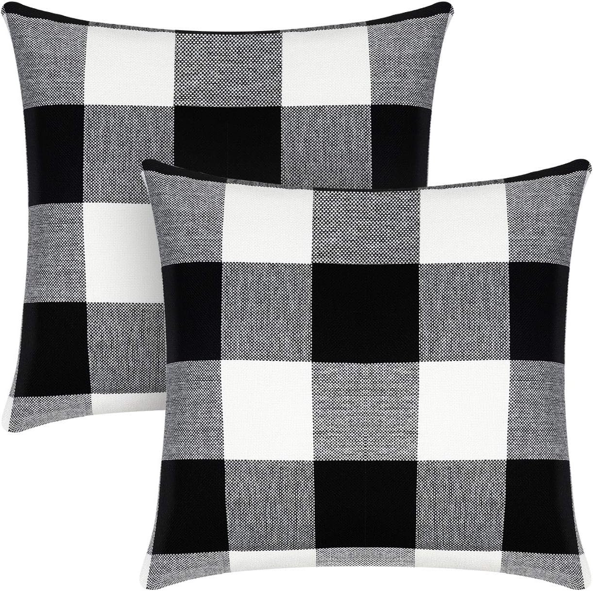 Syntus 18 x 18 inch Buffalo Check Throw Pillow Covers Cotton Linen Plaid Square Pillow Cushion Case for Farmhouse Home Décor Car Bed Sofa, Black and White 18 x 18 inch Black