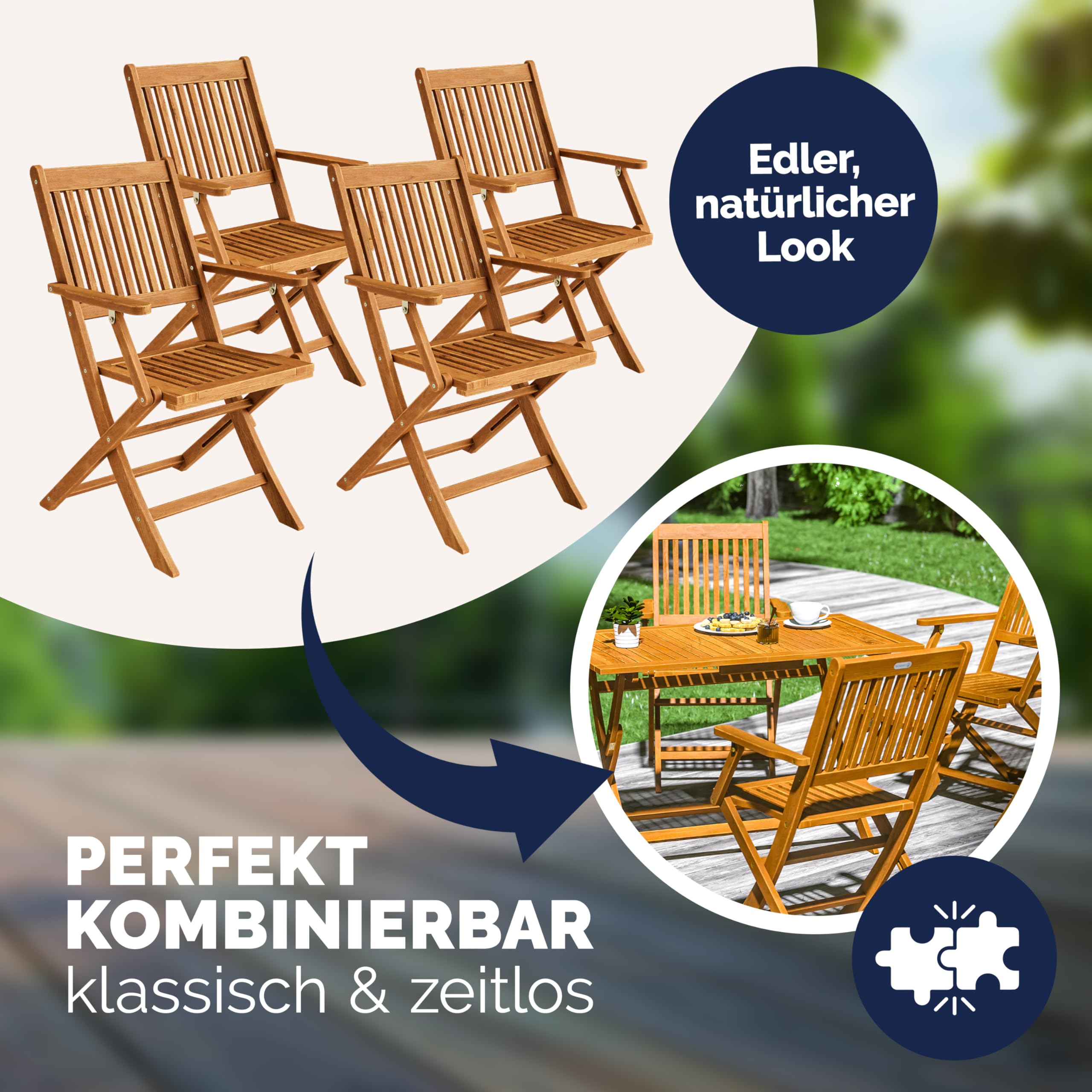 Casaria 4er Set Gartenstuhl Sydney FSC®-zertifiziertes Akazienholz klappbar Klappstuhl Hochlehner Garten Klappsessel