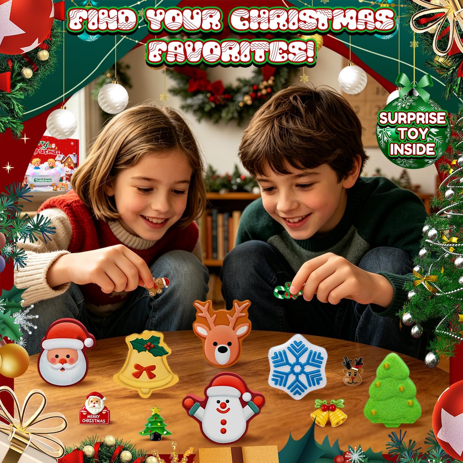 Christmas Bath Bombs for Kids with Toys, 6 Pack Stocking Stuffers for Kids
