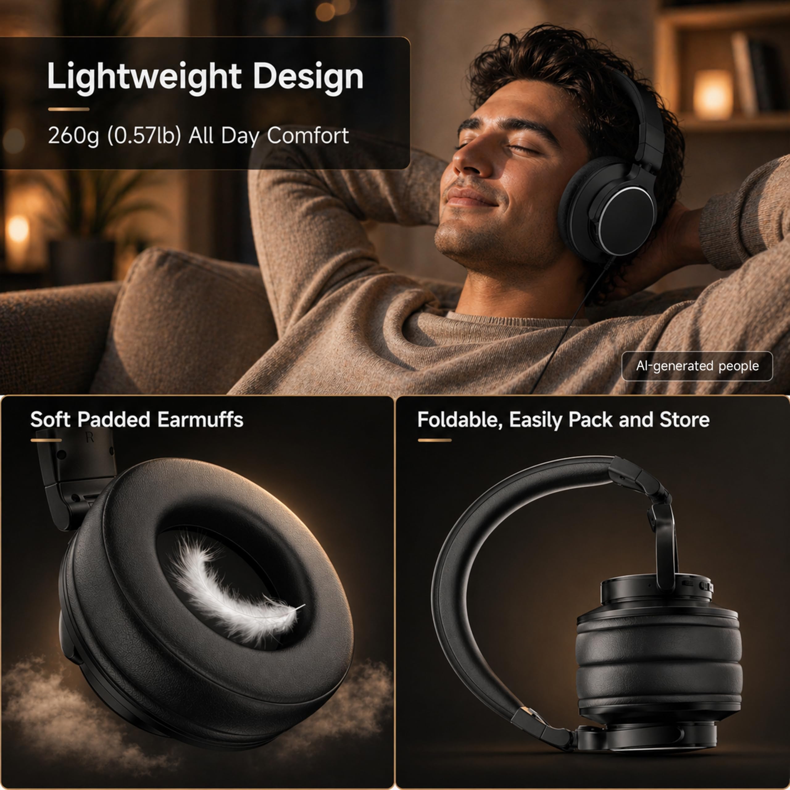 syndesmos Cuffie Bluetooth over-ear wireless, per monitor da studio e DJ, con driver da 50 mm, durata di riproduzione 100 ore, jack audio cablato da 0,25 pollici a 3,5 mm per mixaggio, registrazione