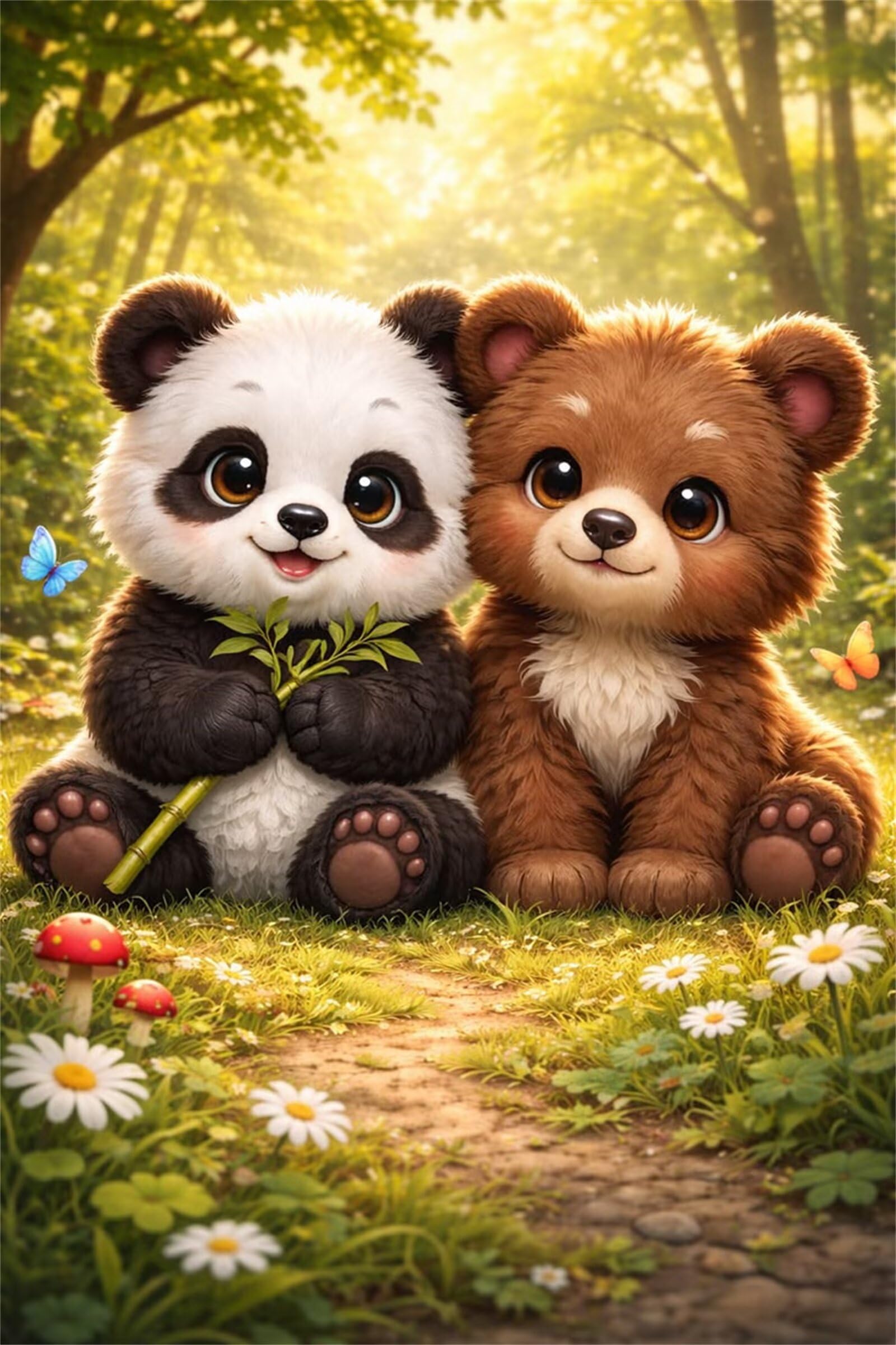 Umfarvt 5D Panda Diamond Painting Kit, Bricolage Ours des bois Peinture Diamant Adulte, 105x135cm Round Art du Diamant Painting Kit Complet, Broderie Diamant Point De Croix Painting pour Maison Décor