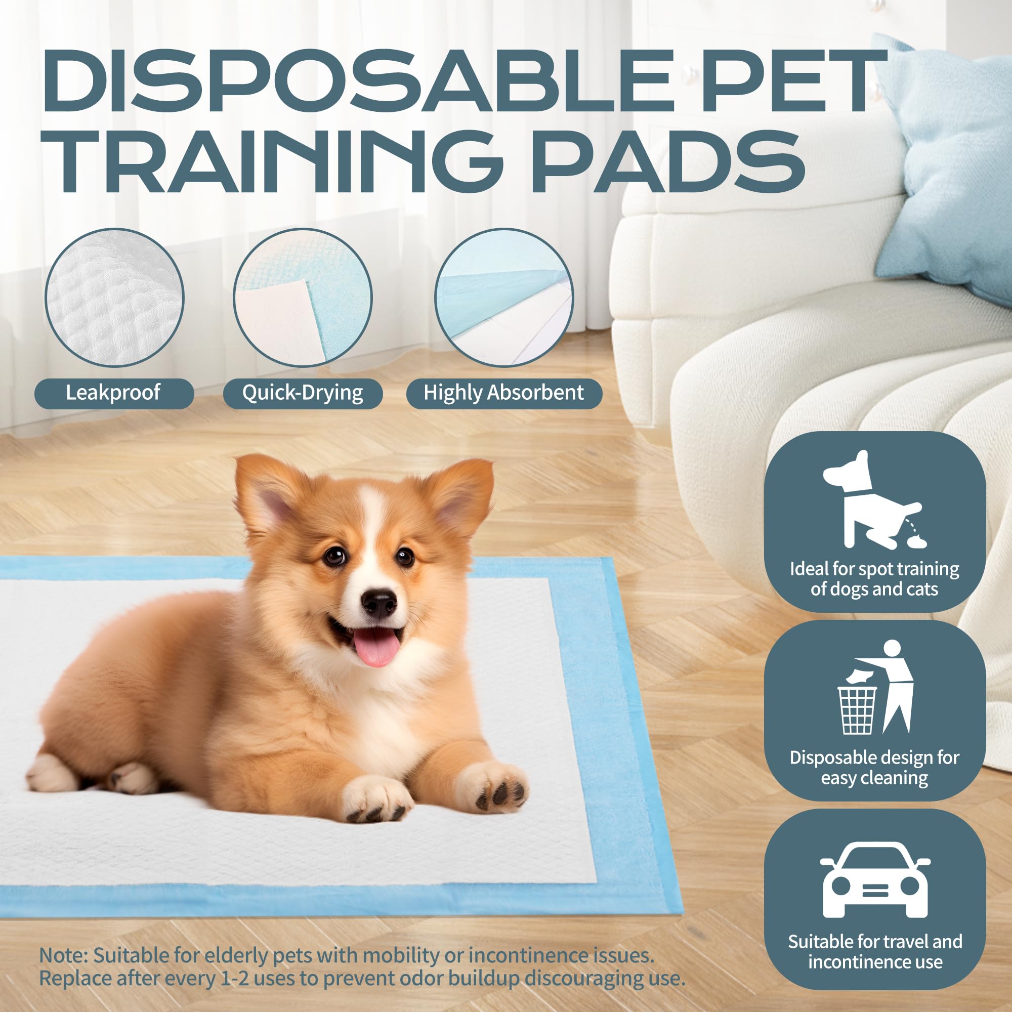 PIPI Matten für Hunde, 100 Stück Trainingspads, Wickelunterlagen Einweg 60X60cm, Einmalunterlagen, Auslaufsicheres 6-Lagiges Design,Welpen Unterlagen Für Welpen,Seniorenhunde,Lnkontinenzpflege