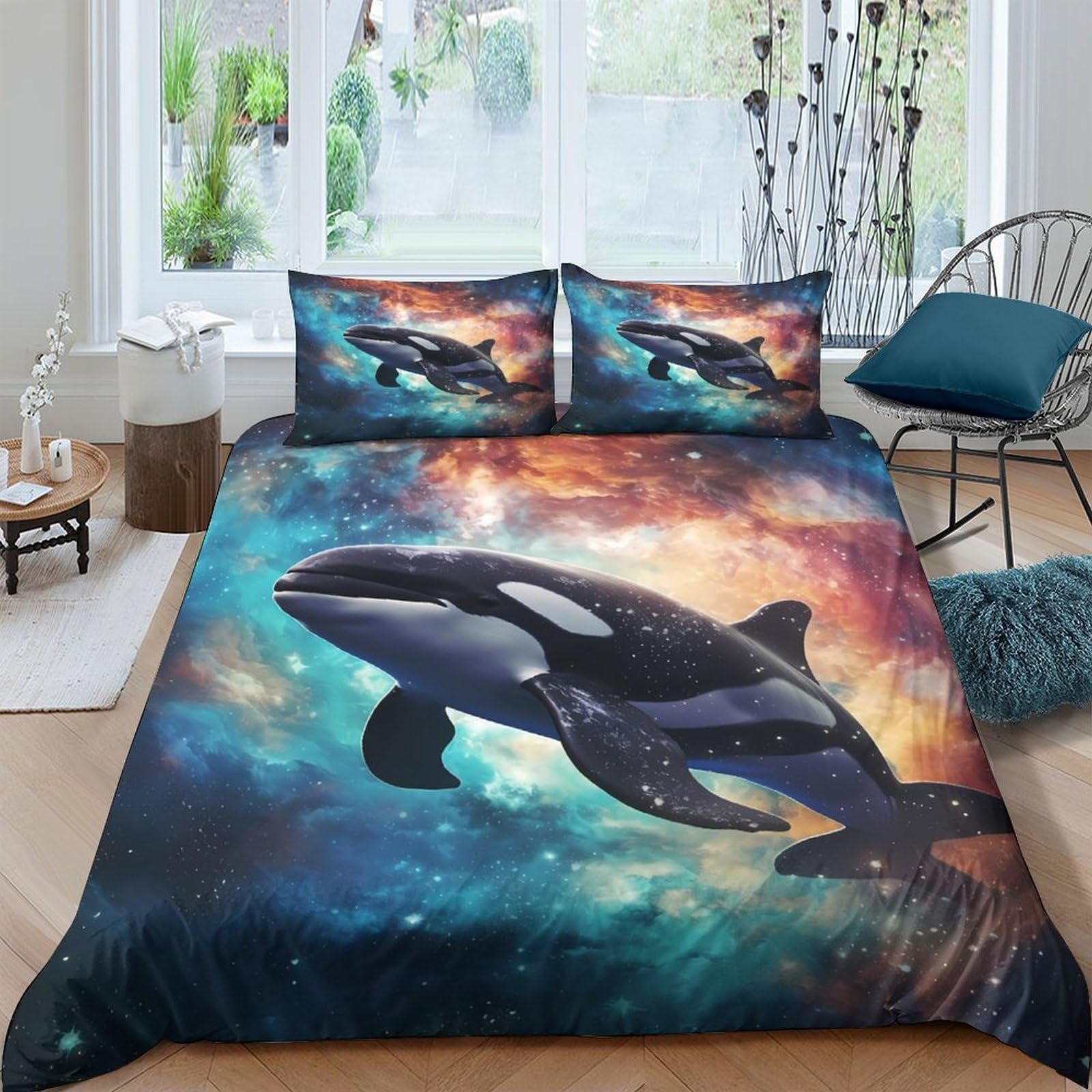 Ctjqhvkz Style-5 3D Printed Ocean Killer Whale Fitted Sheet Microfiber Soft Breathable Nebula Mattress Cover For Bedroom Dorm Decor Single（135X200cm）