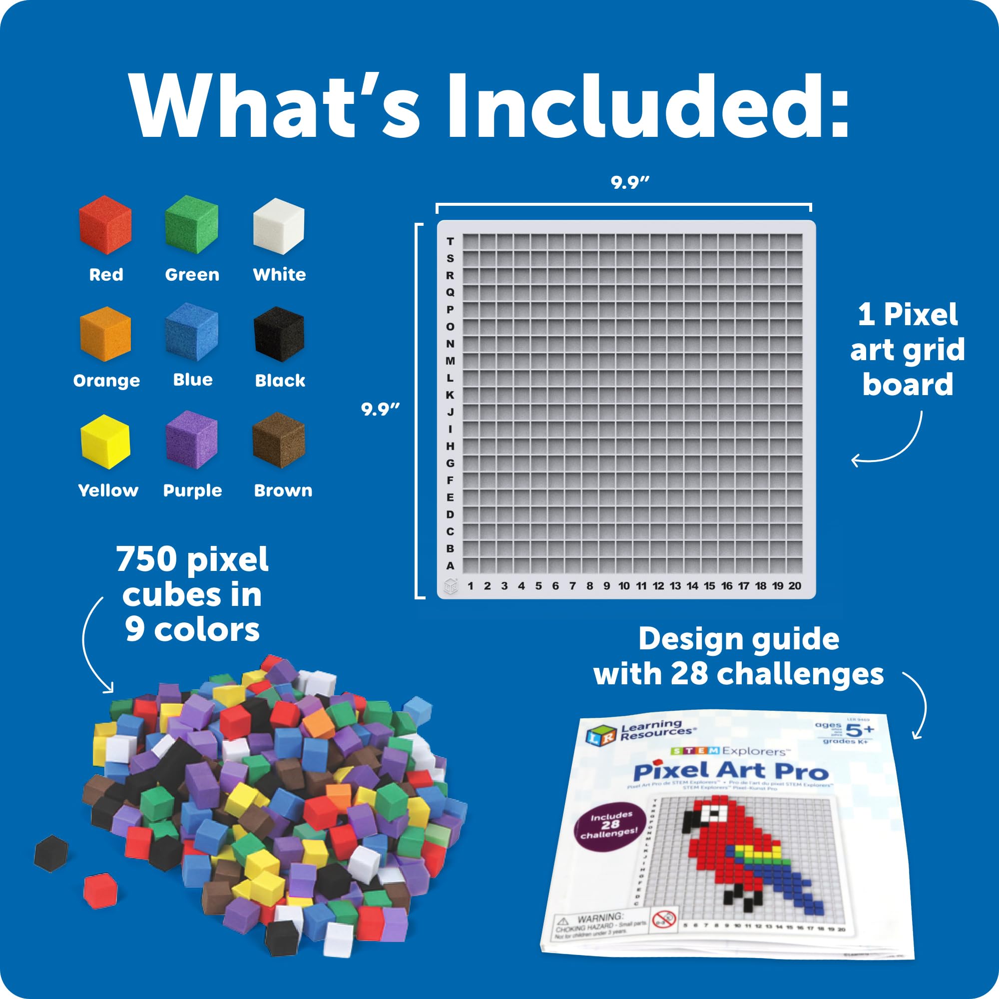 Learning Resources Stem Explorers Pixel Art Pro Juego Creativo con 750 Cubos para niños Desde 5 años