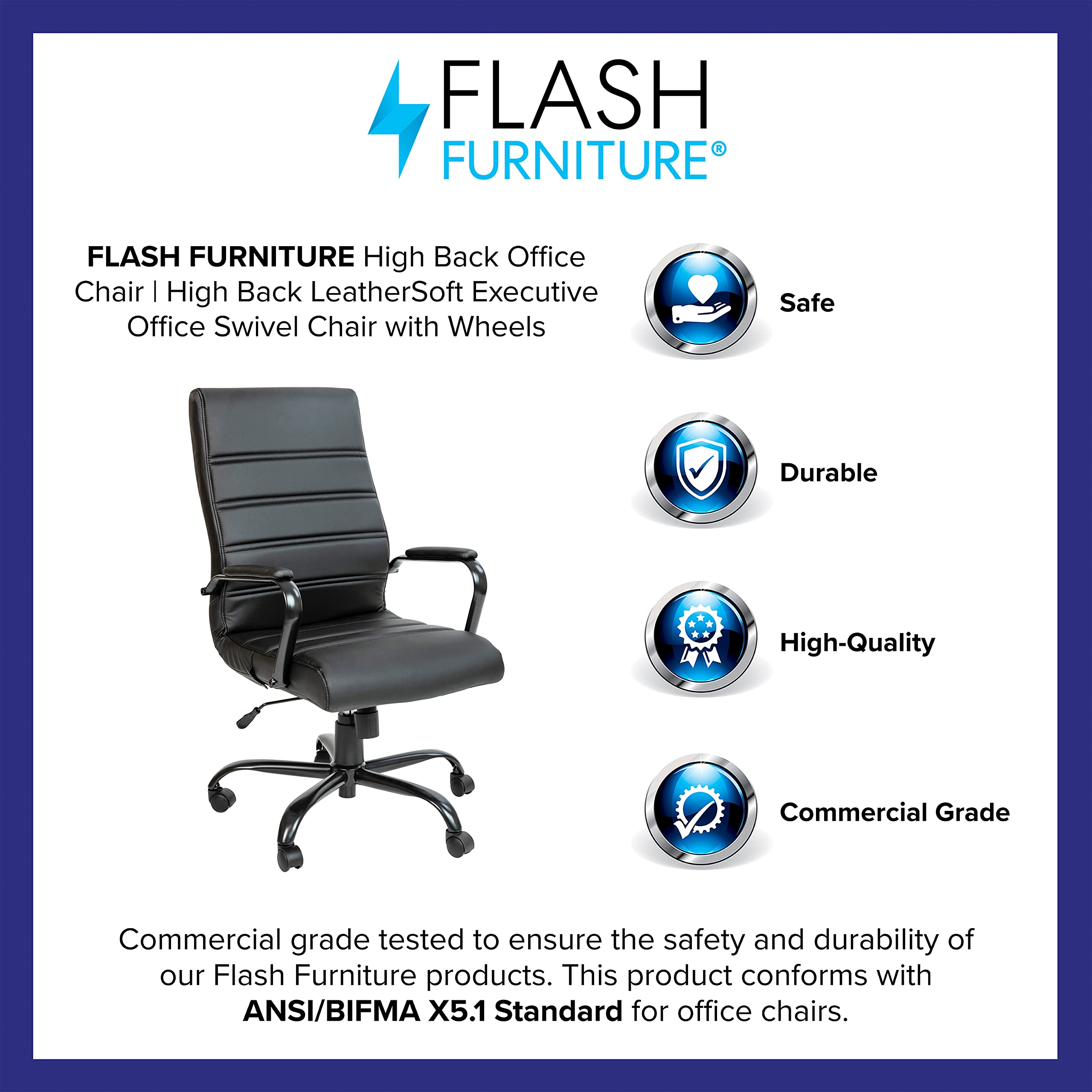 Flash Furniture High Back Desk Chair - Black LeatherSoft Executive Swivel Office Chair with Black Frame - Swivel Arm Chair