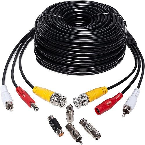 USA Sales Group Cable de seguridad de audio HD de 100 pies para sistema de vigilancia CCTV DVR, extensión de cable RCA para regalo, conectores BNC 3