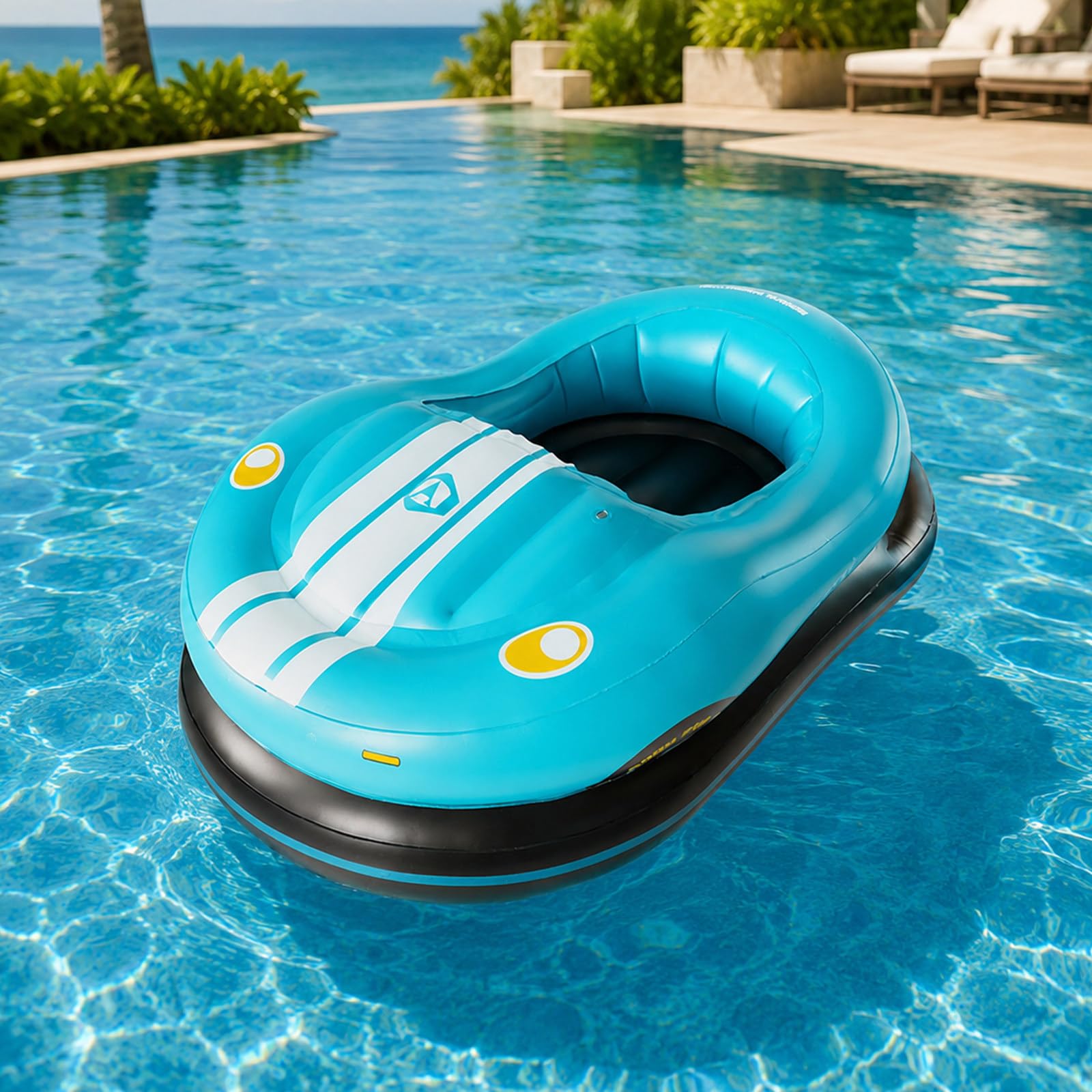 Pealiritansemen Blue Inflatable Electric Pool Boat, Motorized Pool Float For Adults With 46W Thruster, 360° Joystick Steering, 2 X 2600Mah Rechargeable Batteries, Cordless Pump For Pools And Resorts