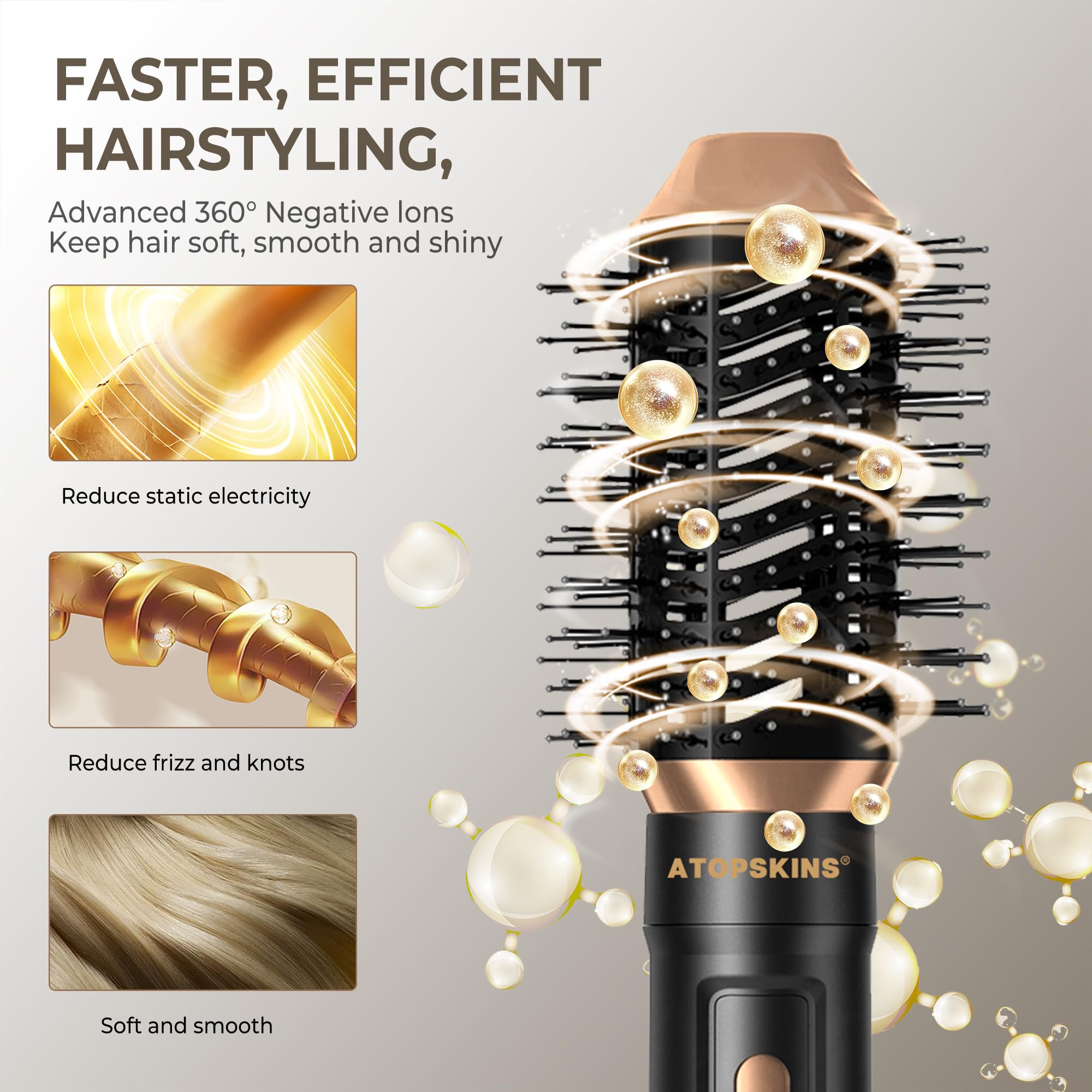 Secador 6 en 1, Cepillo de Aire Air Styler Set 6 Modelador de Cabello, plancha de pelo cepillo alisador pelo cepillo alisador cepillo pelo rizado secador pelo profesional, Negro