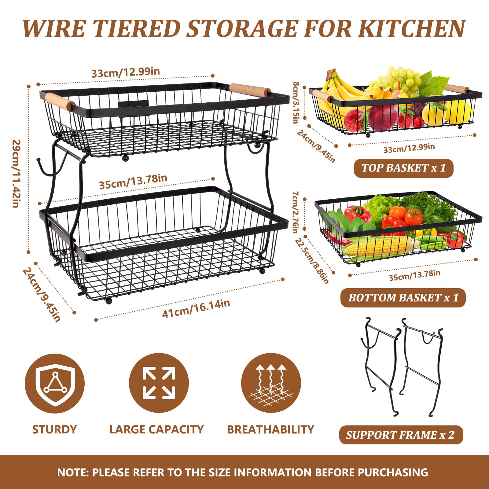 FoiiLiio Porta Frutta da Tavolo Cestino Portafrutta a 2 Ripiani per Cucina Cestino di Frutta e Verdura da Appoggio, Fruttiera per Frutta Vassoio per Pane Staccabile in Filo Metallico
