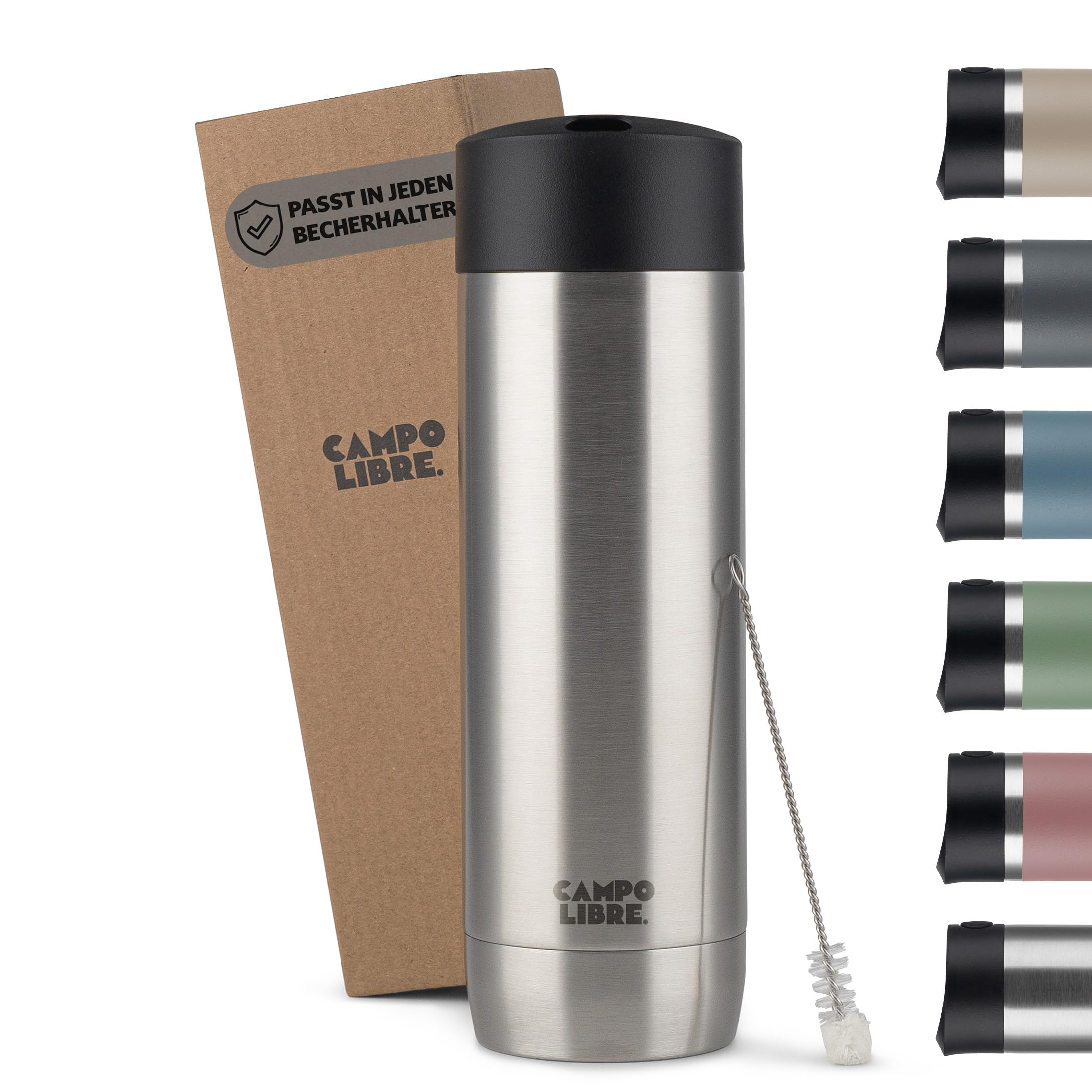 Campo Libre.® Anto I Kaffeebecher to go thermo I Thermobecher I 100% auslaufsichere Travel Mug mit One-Touch-Verschluss I Premium Coffee to go becher I Doppelwandig, hält mind. 6h heiß, Steel, 450ml