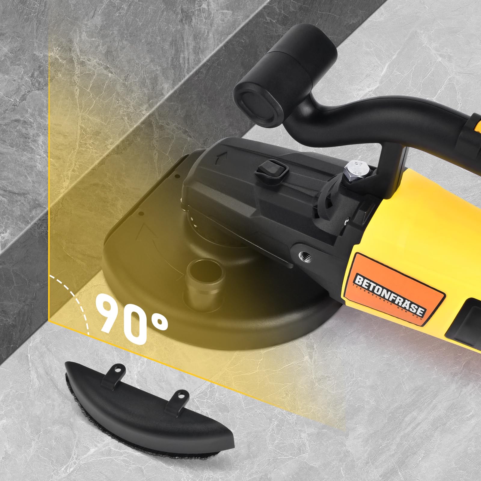 XIIW Szlifierka do betonu 3800W z tarczą diament 180mm, wydłużonym uchwytem | Frezarka posadzek z odpylaniem, 6 biegów 6000 RPM – Wyrównywanie szlifowanie usuwanie kleju betonu kamienia płytek gipsu