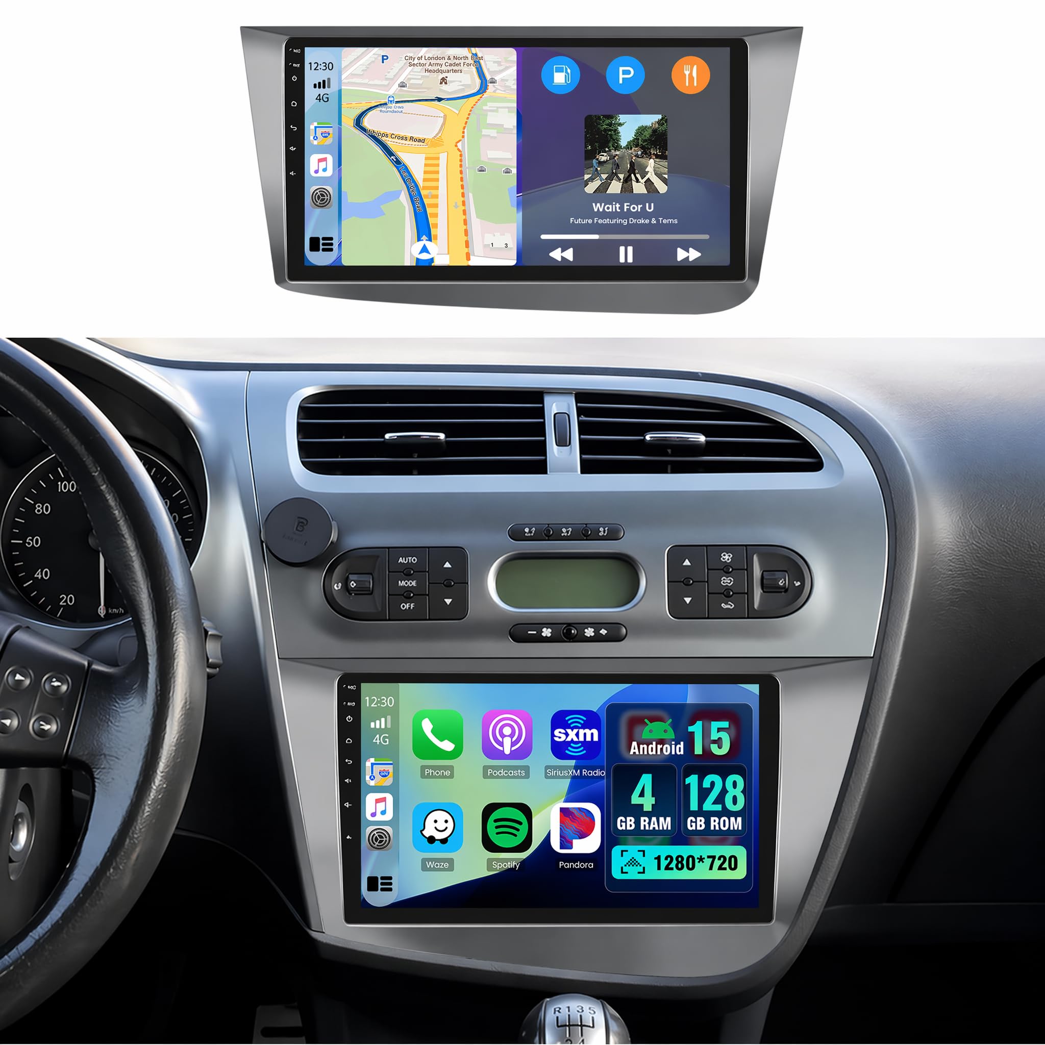 Hikity 4+128G 9" Radio Android para Seat Leon 2005-2012 Wireless CarPlay