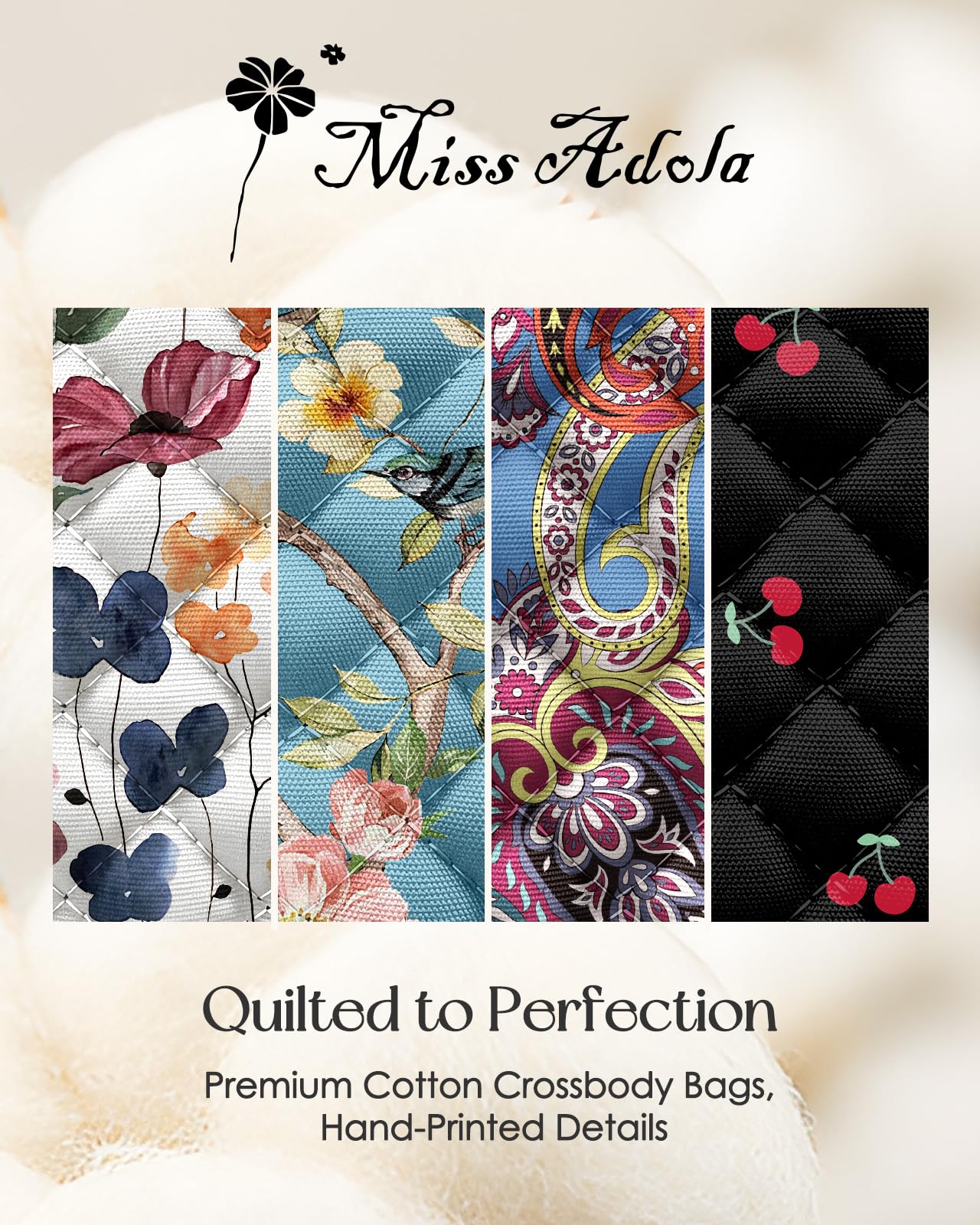 Miss Adola Cotton Quilted Crossbody Bags for Women - Wallet Purse Small Phone Bag Cute Wristlet Purses with RFID Blocking - 3