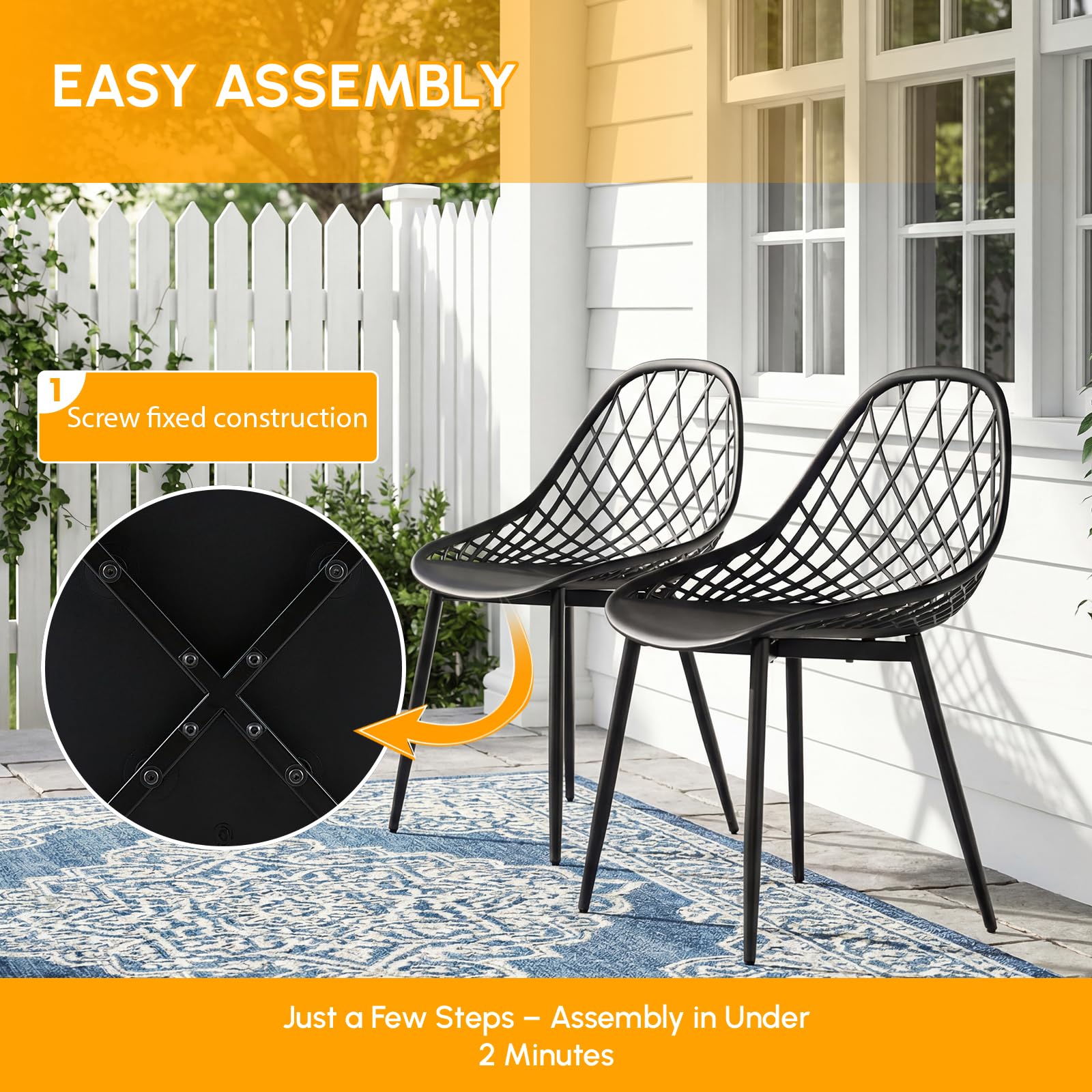 buybyroom Sillas Jardin Exterior, Juego de 6 Sillas Terraza Exterior con Patas de Metal y Respaldo de Plástico Ergonómico, para Jardín,Terraza,Balcon,Comedor,Reuniones, Salon, Recepción, Negras