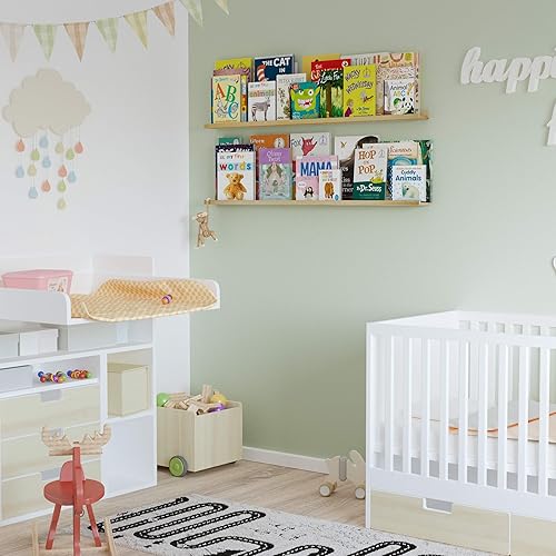 Miniatura 4 de Wallniture Denver - Estantes flotantes de 48 pulgadas para decoración de pared, juego de 2 estantes estrechos de madera de pino natural