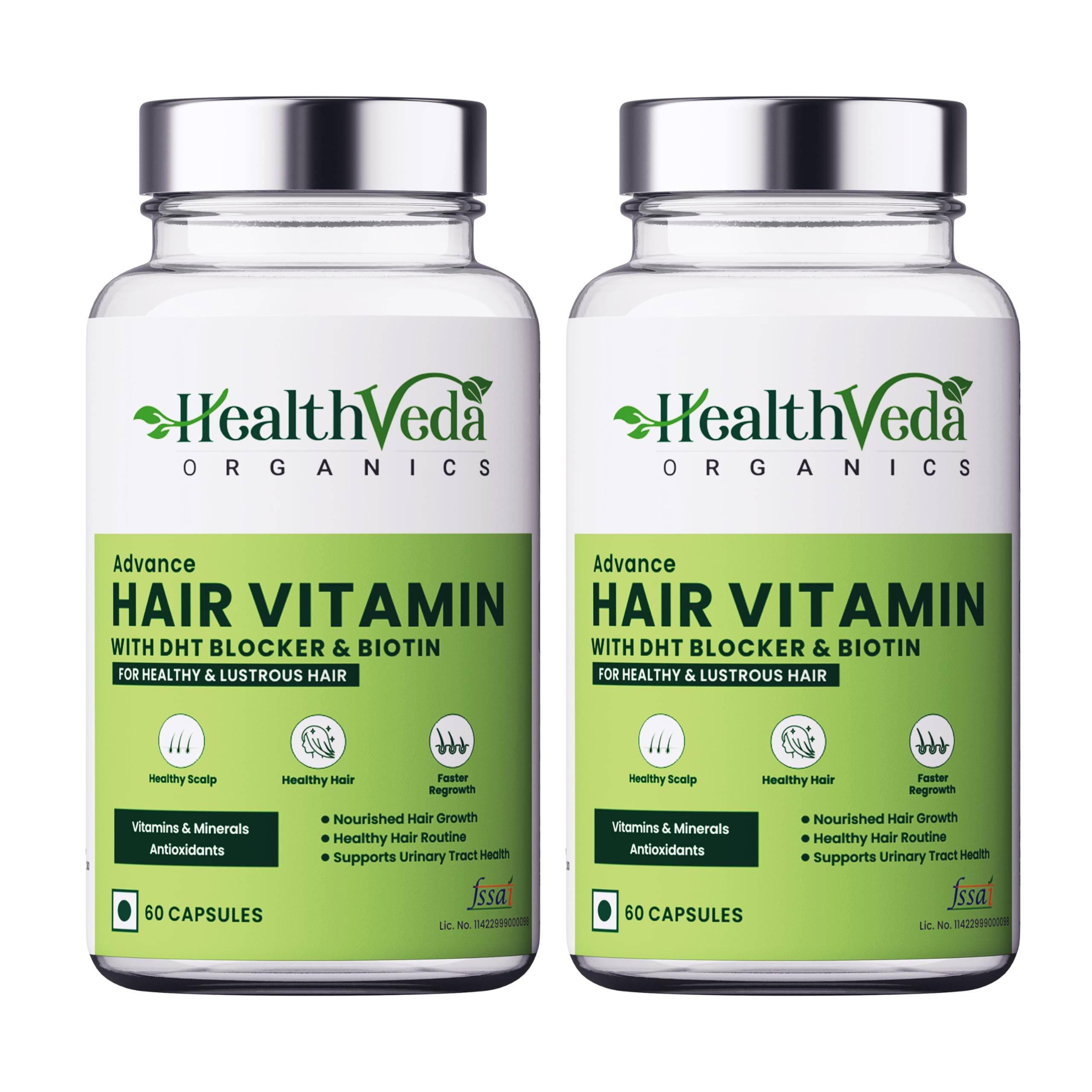 HEALTH VEDA ORGANICS PRIVATE LIMITED Advance Hair Vitamin with DHT Blocker & Biotin | For Better Hair Growth & Hair Fall Control | Stimulates Hair follicles|For Men & Women-120 Veg Capsules,Pack of 2