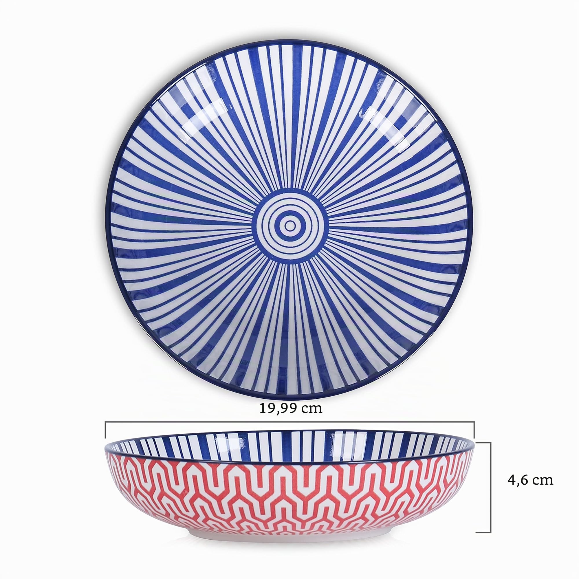 Selamica 740 ml Pastateller, Porzellan Salatschüssel 6er Set, Suppenteller tief, Tiefe Teller für Spaghetti, Nudeln, Suppe, Mikrowellen- und Spülmaschinenfest, Stapelbar, Bunte