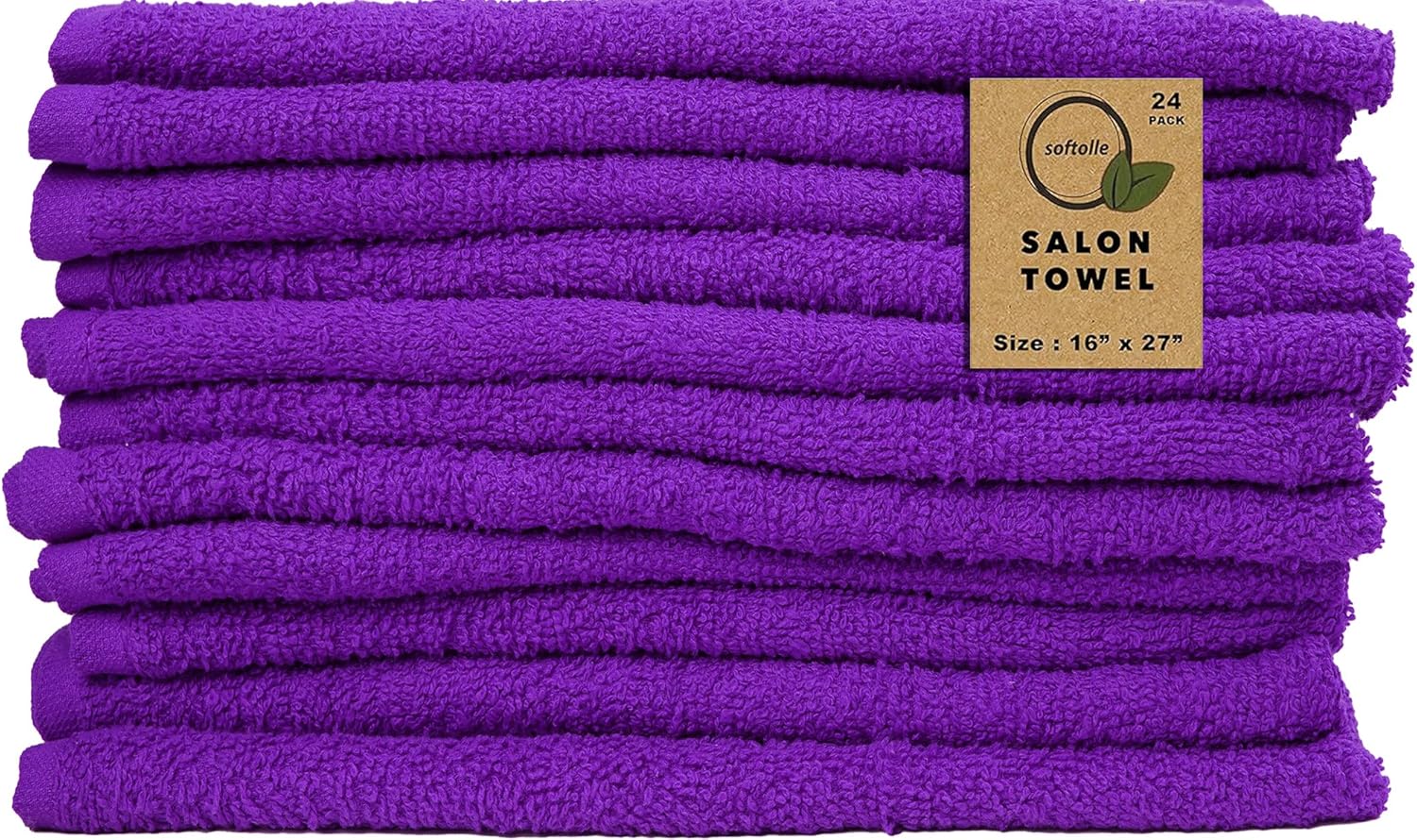 Softolle Salon Towels – Pack of 24 (16"x27") 100% Cotton Ring Spun – Ultra Soft, Highly Absorbent Hand Towels – Bulk for Spa, Gym & Salon (Purple)