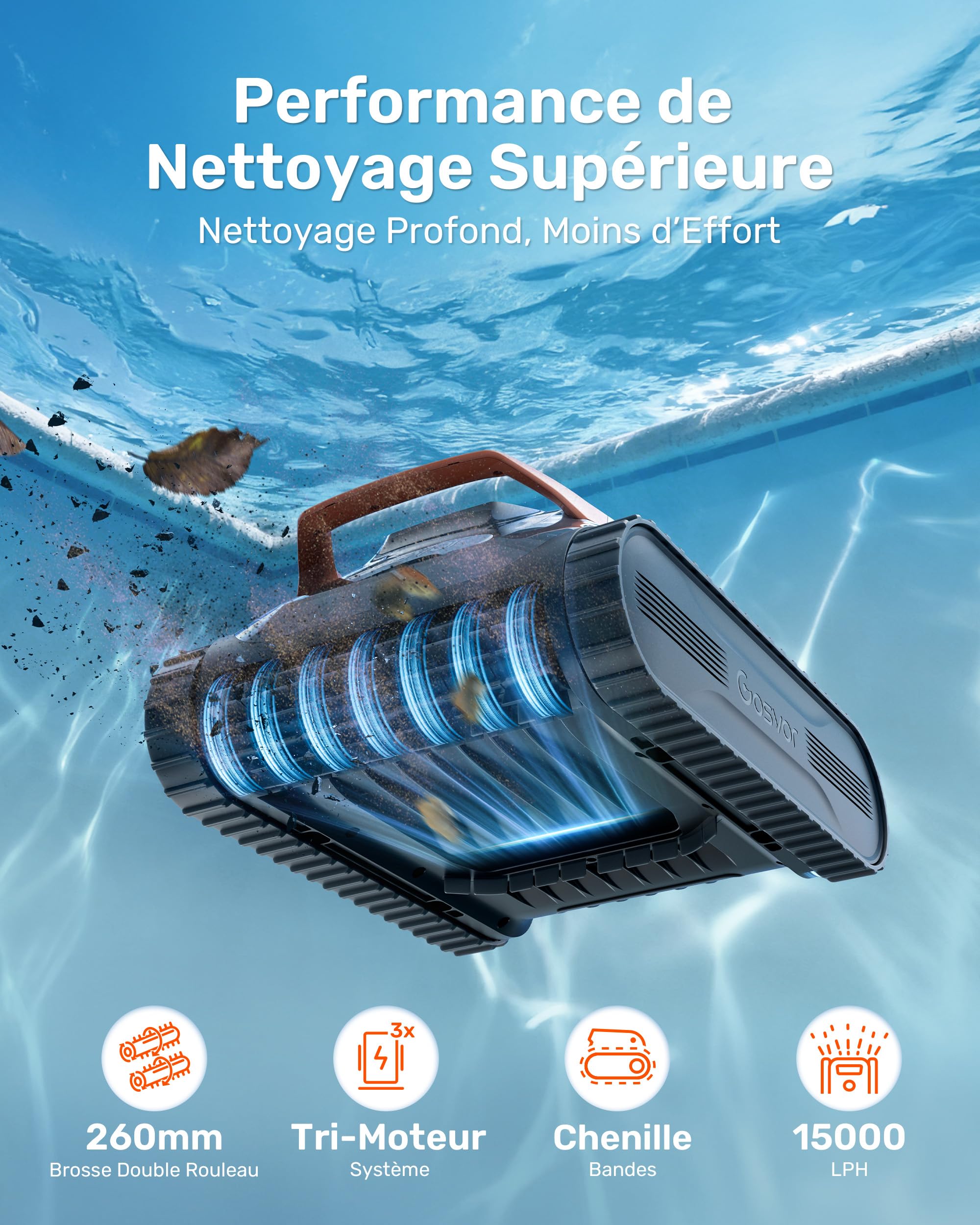 Gosvor LiteVac G1 Robot Piscine Fond et Parois, 6,9 kg Ultra Léger, Jusqu’à 200 Min d’Autonomie, Double Filtration, Navigation Intelligente & App, pour Piscines Jusqu’à 200 m², Orange