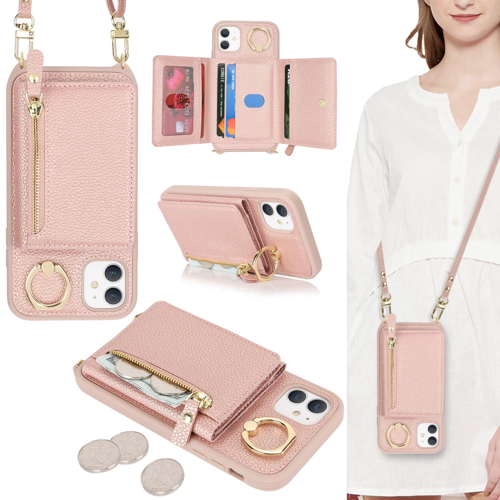 ELTEKER IPhone 16 Case With Strap, Card Slot, Ring Holder, Wallet - View #3