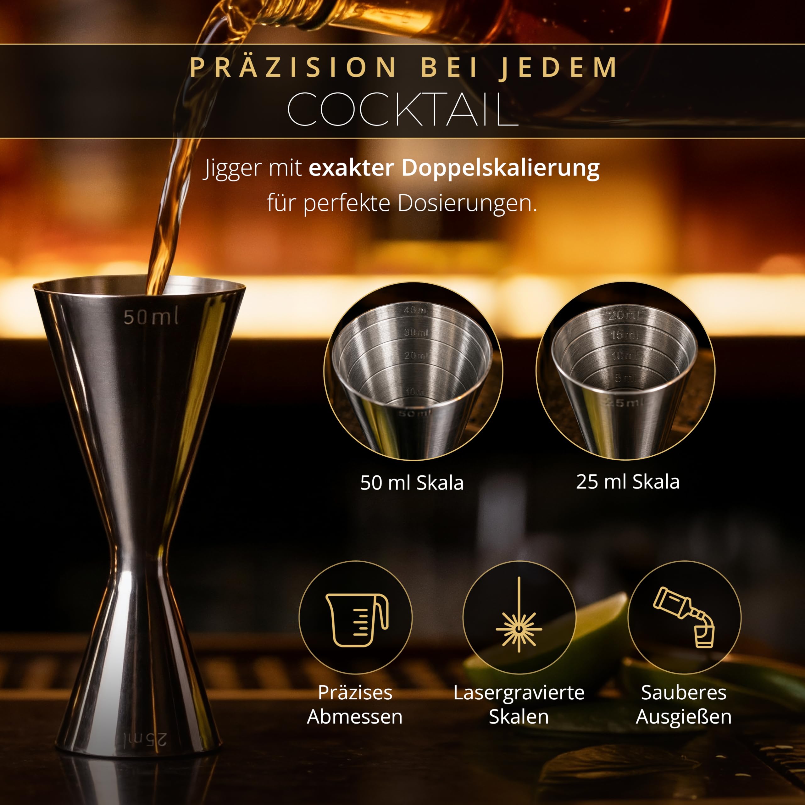 Juego de coctelera de acero inoxidable Boston, Pack Coctelería Cocteles, 7 piezas, compuesto por coctelera, jigger, cuchara de bar, 2 cocidos, muddler y estera de bar