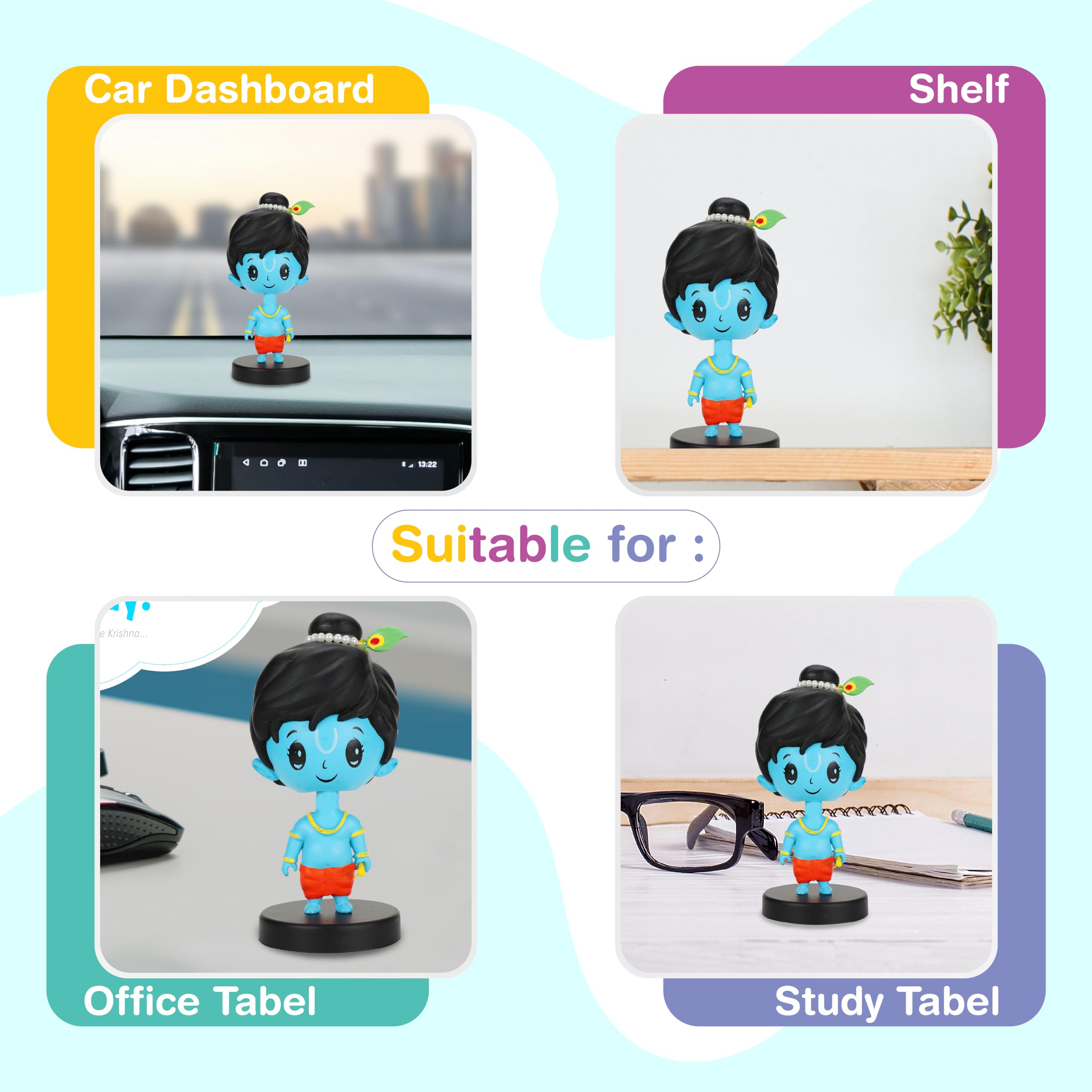 Webby Lord Shri Krishna Bobblehead Toys for Kids | Decoration Items for Home Décor, Car Dashboard, and Office Table | God Statue for Festival | Diwali | Birthday Gift for Kids, Family and Friends - Image 7 thumbnail