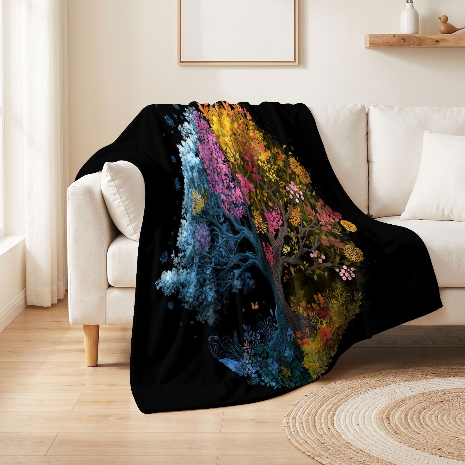 Nowoczesny koc Tree Life 150 x 200 cm, flanelowy, narzuta na kołdrę dla