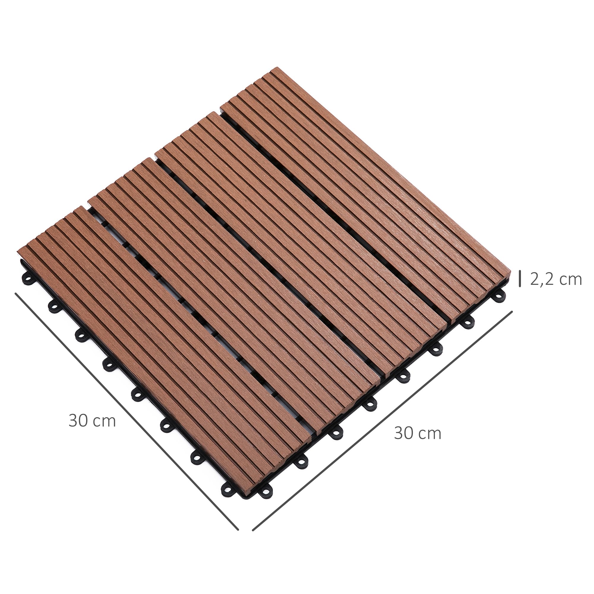 Outsunny Lot de 11 Dalles de Jardin Piscine, 30 x 30 x 2,2 cm, Dalle Clipsable Antidérapante et Résistante aux Intempéries, pour Jardin, Balcon, en HDPE, Marron Clair