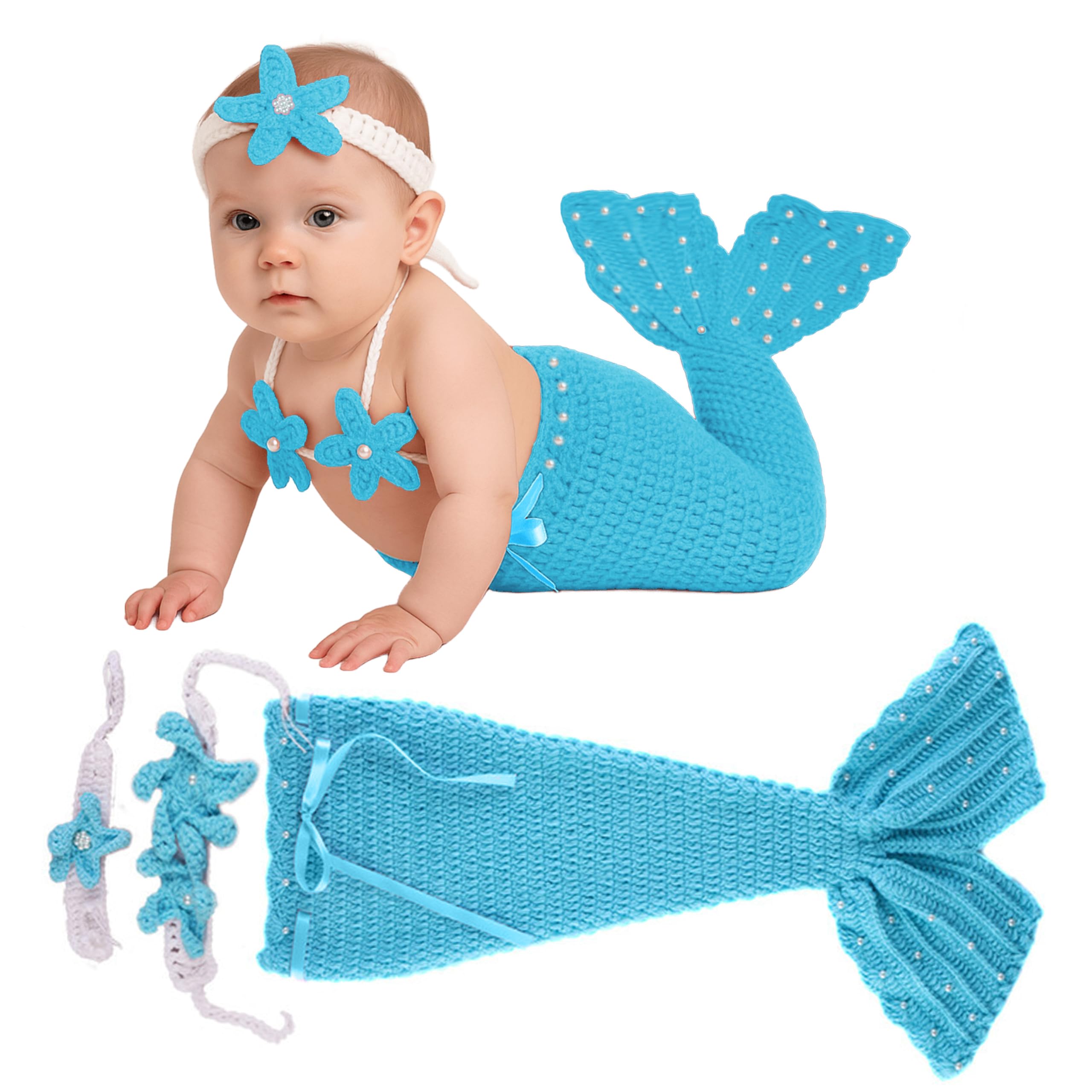 Bembika Photography Costume – Newborn Photography Outfits & Baby Photography Props Designer Baby Clothes for Newborn Photo Shoot -(Mermaid Light Blue)-picture-14