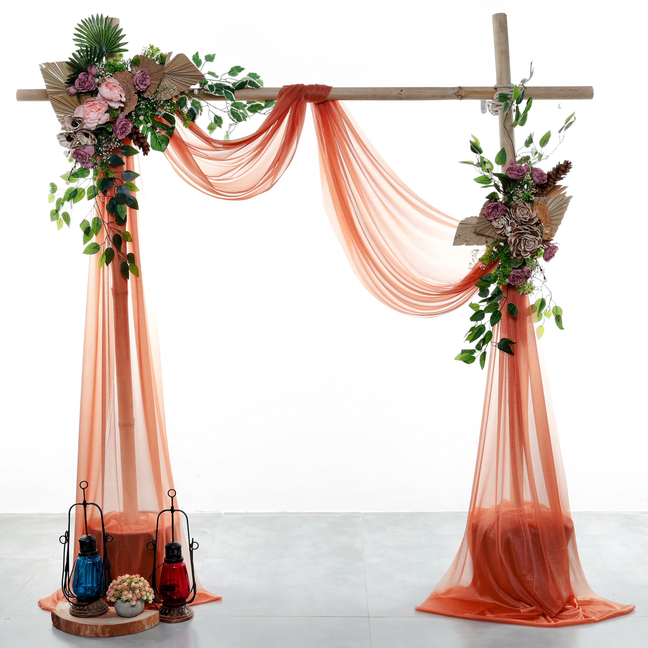 MDS Vorhangstoff für Hochzeitsbogen, 76,2 cm Breite x 15,2 m Länge, durchscheinender Chiffon-Stoff, Vorhang für Hochzeitszeremonie, Empfang, Girlanden und Hintergrunddekorationen, Terrakotta, 2 Stück