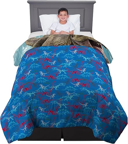 Miniatura 2 de Franco Ropa de cama para niños, edredón reversible de microfibra súper suave, tamaño individual/matrimonial, Jurassic World Dominion
