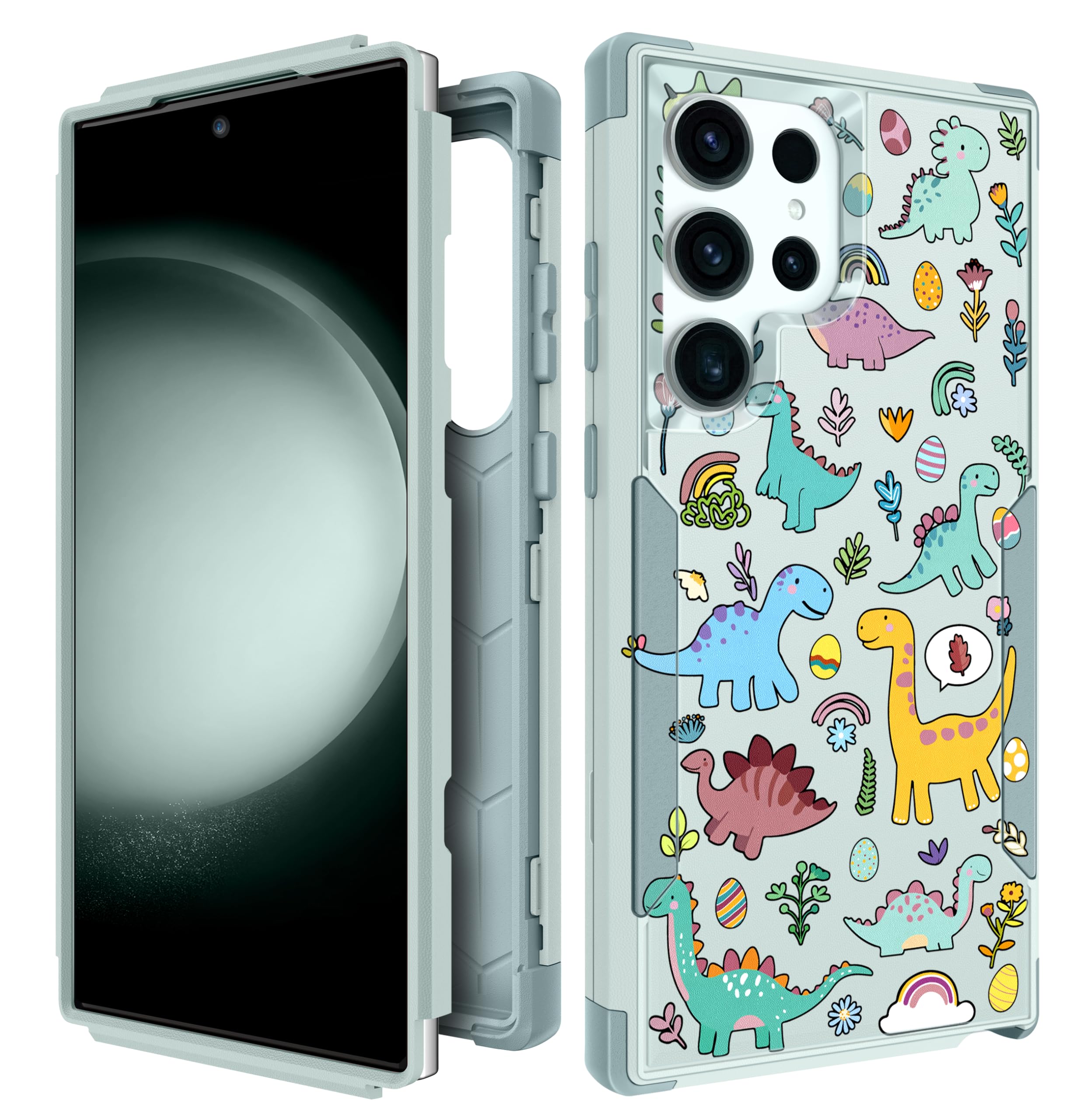 Plakill for Samsung Galaxy S25 Ultra Case for Women - Cute Phone Cover Cool Aesthetic Unique Design Teen Dinosaurs Heavy Duty Protective Shockproof