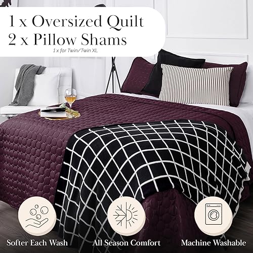 Miniatura 2 de Southshore Fine Living, Inc. Juego de ropa de cama tamaño matrimonial y Queen con 2 fundas de almohada acolchadas, diseño moderno de costuras