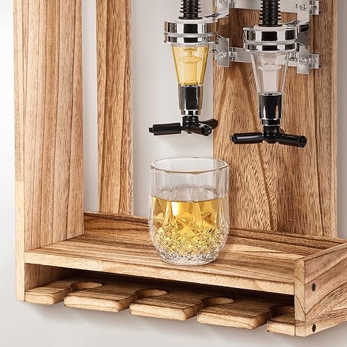 Miniatura 4 de MYOYAY Estante para vino montado en la pared, juego de 2 estantes de madera para vino, estantes flotantes de vidrio con soporte para copas de vino,