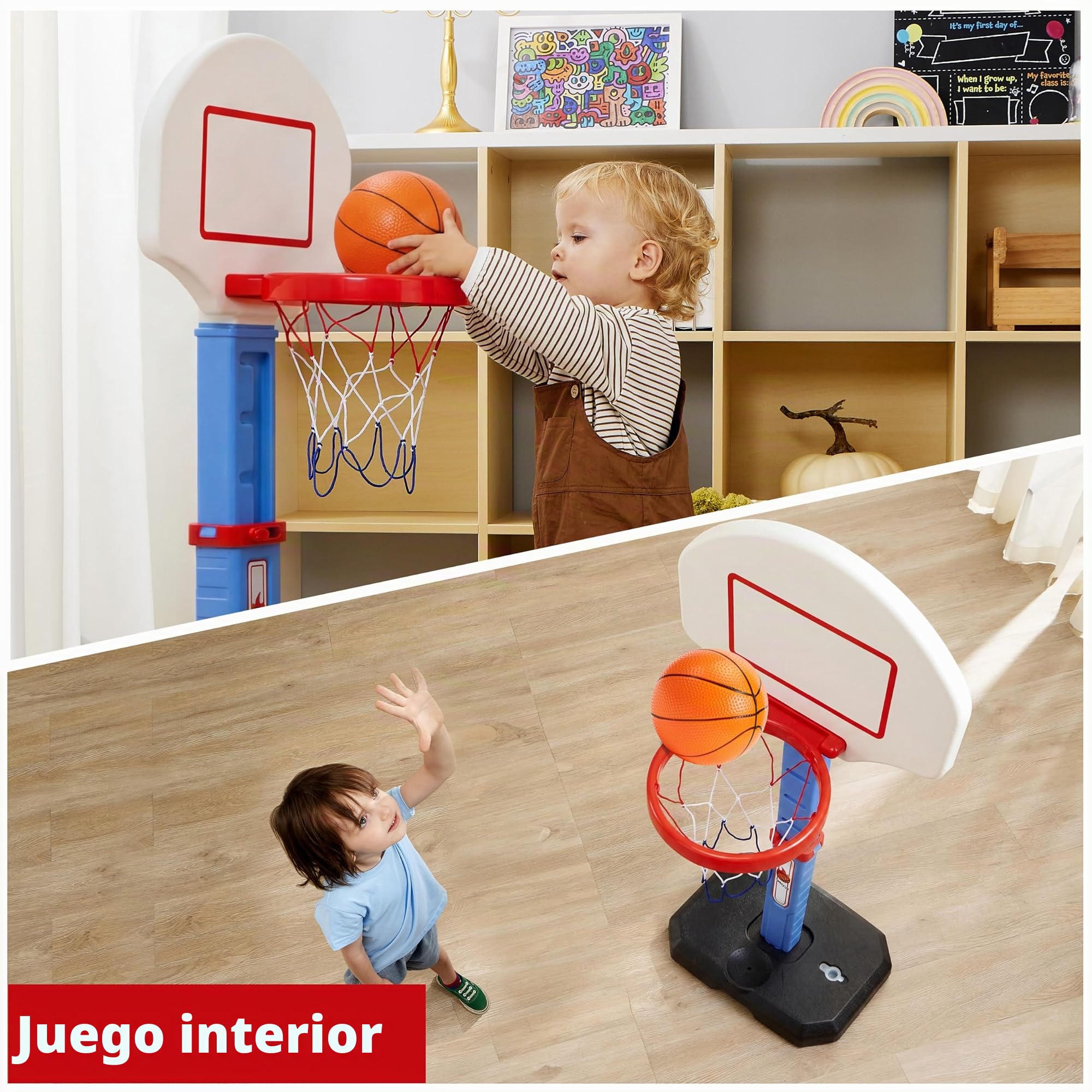 JOYIN Aro de Baloncesto para niños, aro de Baloncesto para Interiores y Exteriores con Soporte Ajustable de Altura de 30,7 a 42,5 Pulgadas, Mini aro de Baloncesto para niños de 3, 4, 5, 6, 7, 8 años