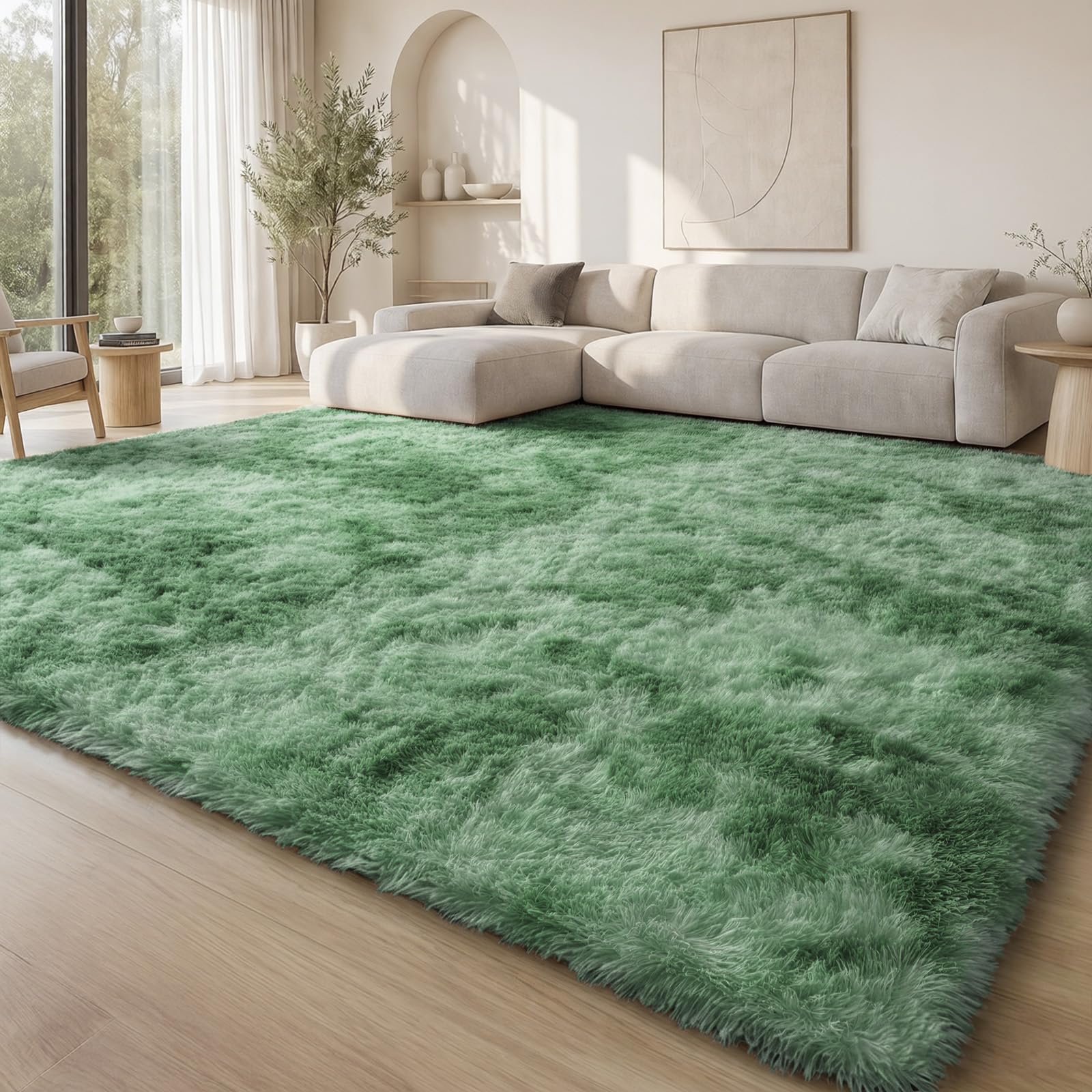 Homaxy Fluffy Shaggy Modern Rug, Anti-slip Washable Large Carpet, Thick Pile Bedside Rugs for Living room, Kids Bedroom, Nursery - Green, 240 x 340 cm
