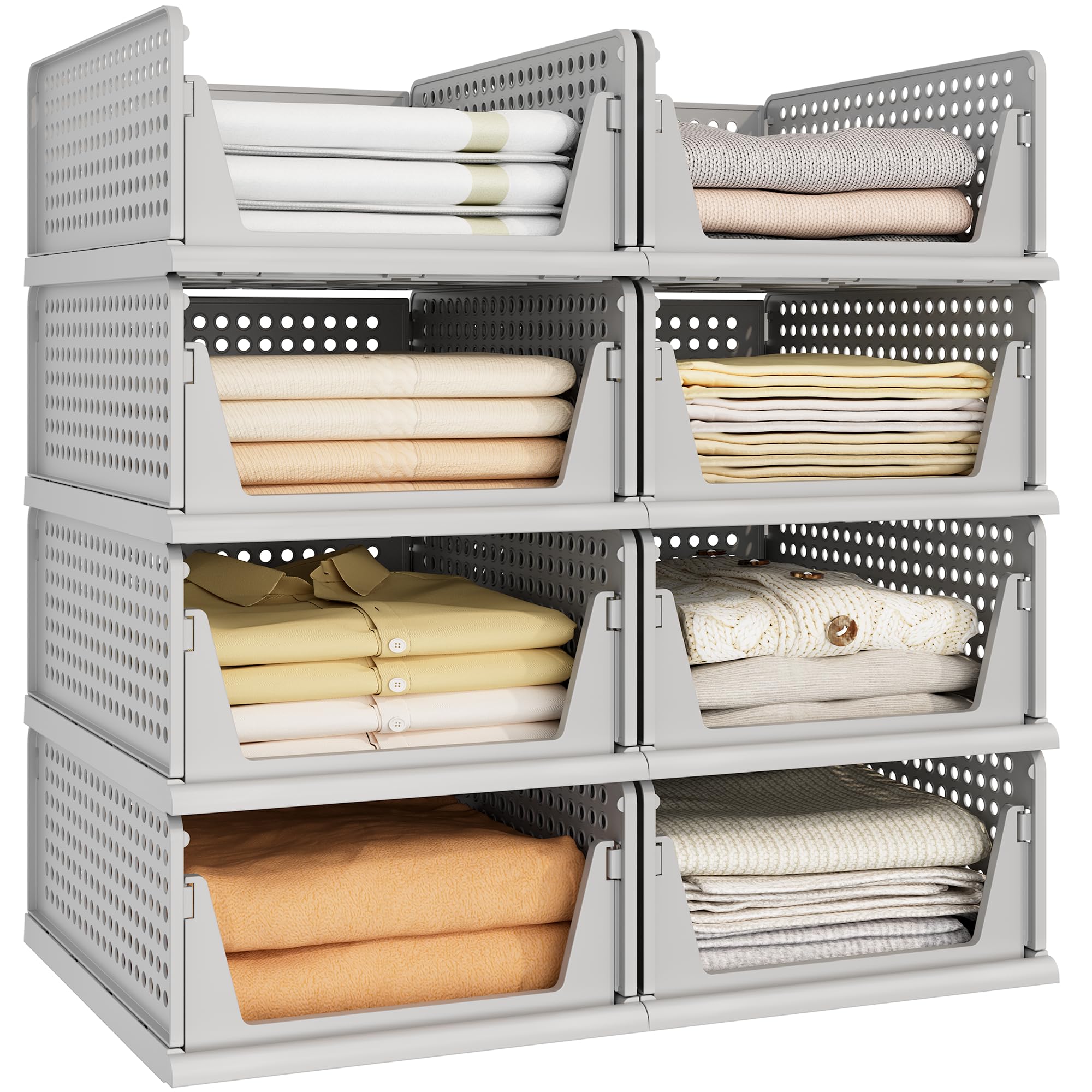 Pinkpum 8 Pack Closet Organizer Storage Bins Stackable Plastic Drawer Shelf