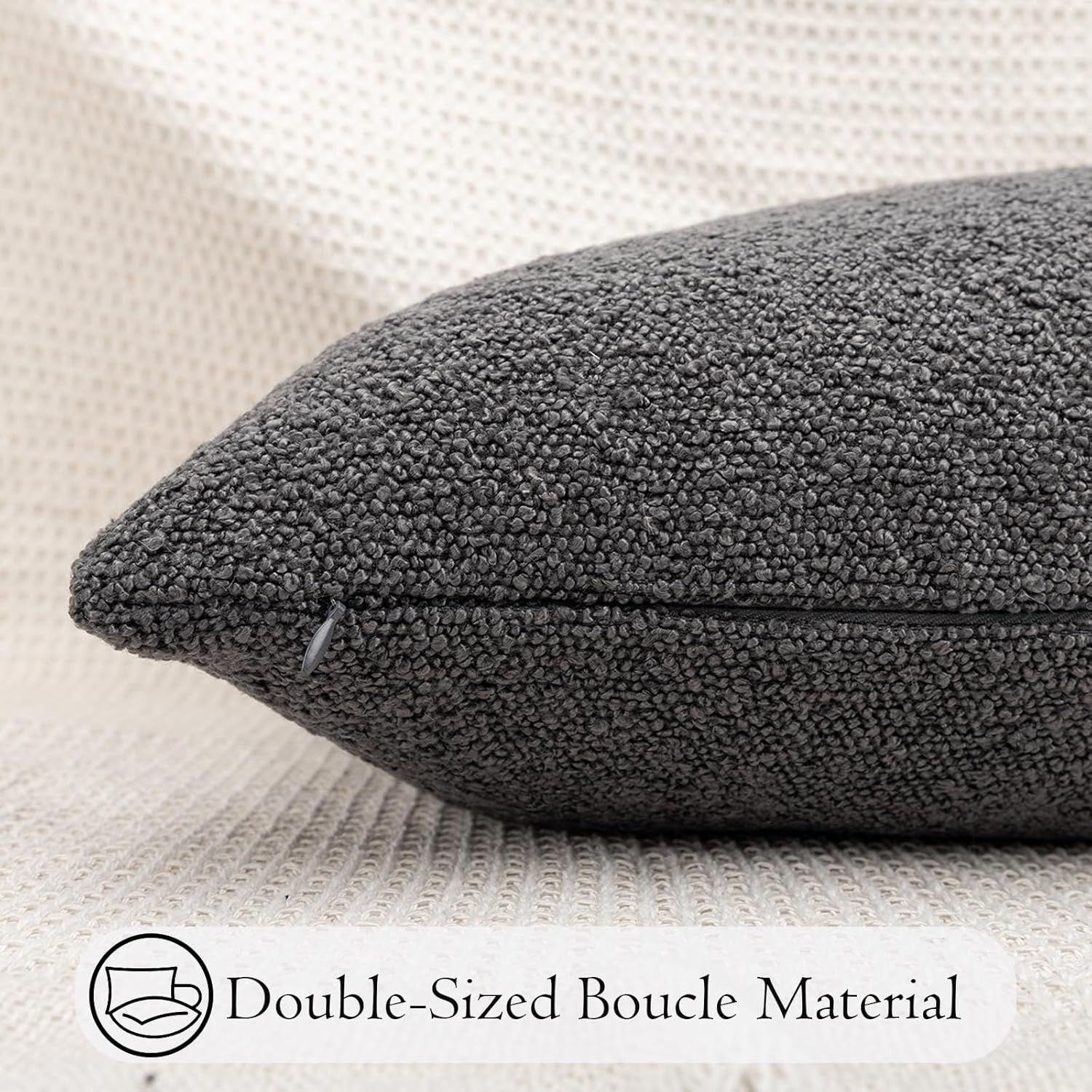 JoraLion Boucle Lumbar Pillow Cover 14x36 inch, Graphite Grey Textured Throw Pillow Cover Cushion Case for Sofa Bed Couch Living Room, Pack of 1 (Cover Only)