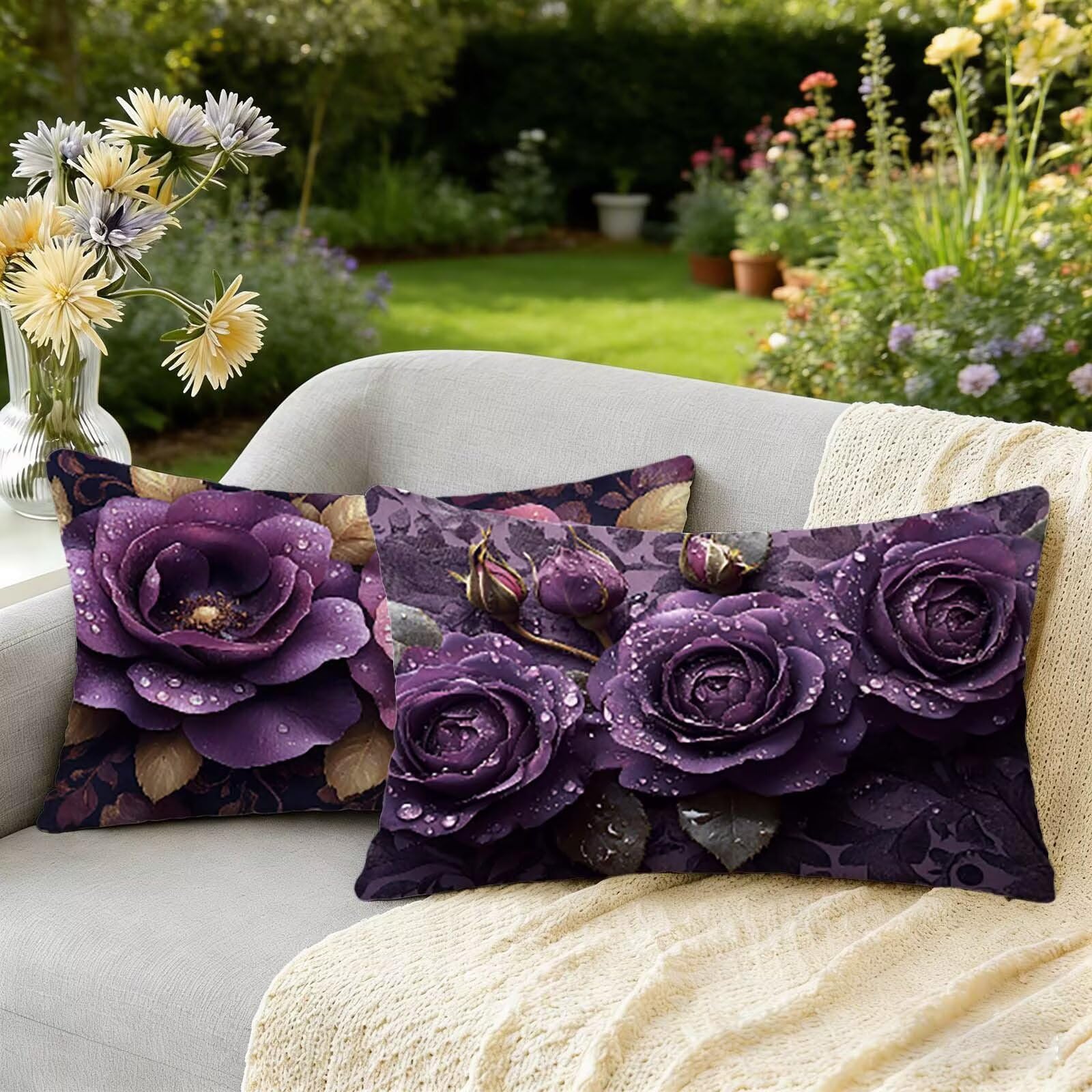 Cadeaux femmes rose W-1 housse de coussin exterieur impermeable violet decoration