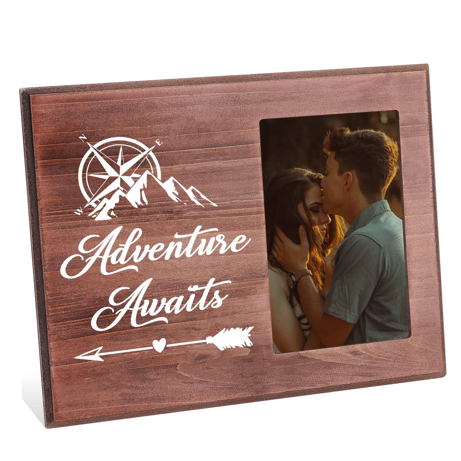 FINGERINSPIRE Bilderrahmen 25x20 Cm – „Let The Adventure Begin“ Mit Schneeberg-Muster, Sattelbraun
